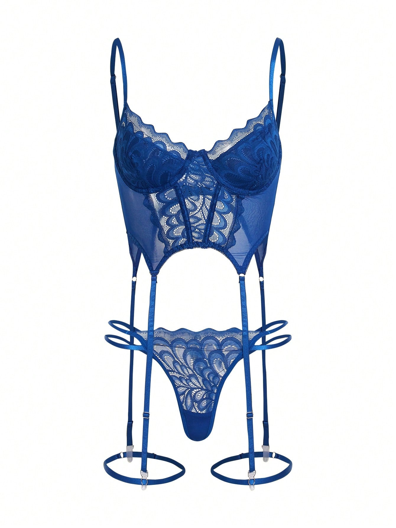Floral Lace Underwire Garter Lingerie Set