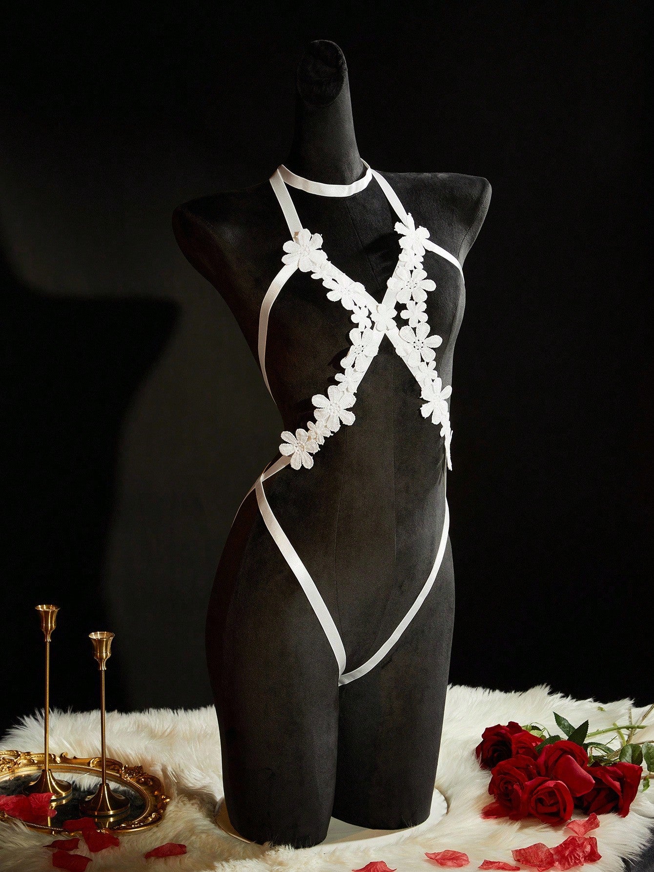 Floral Print Bodysuit with Mesh Fabric and Cut-Out Detail