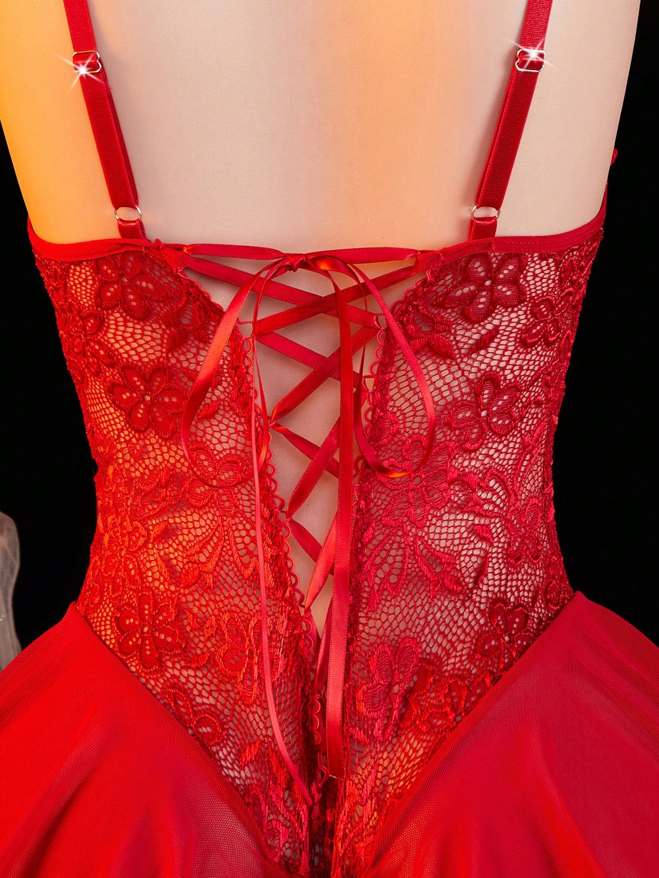 Lace Halter Bodysuit with Ruffle Detail