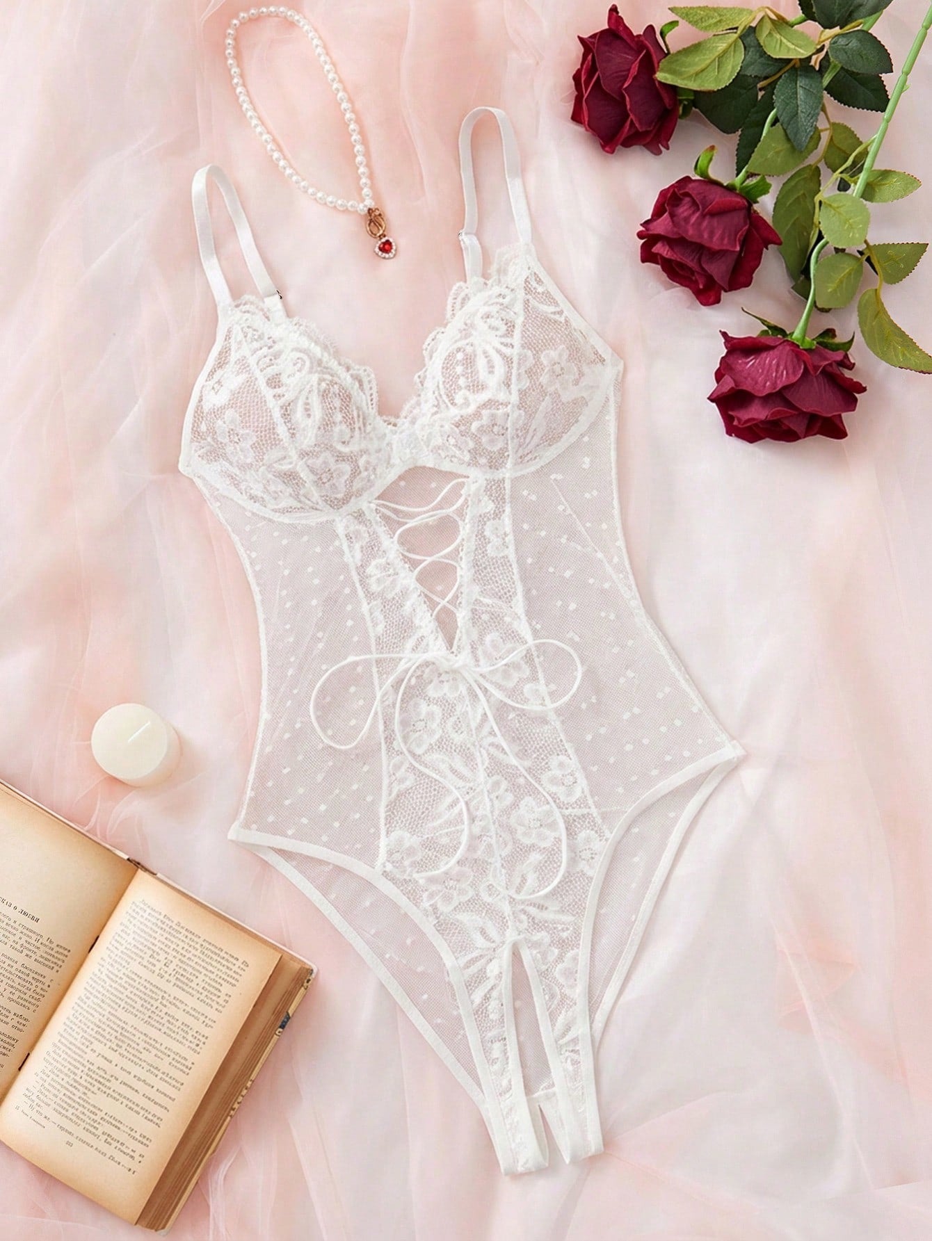 Lace and Mesh Bodysuit for Lingerie