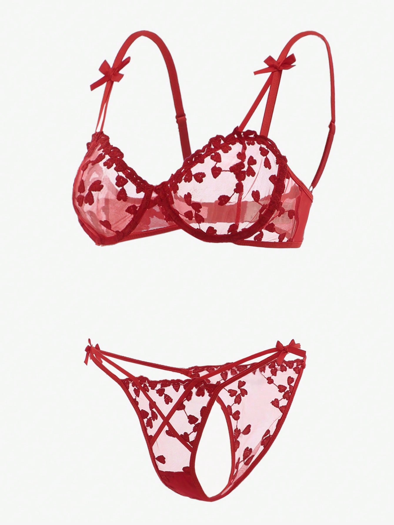 2-Piece Embroidered Mesh Lingerie Set