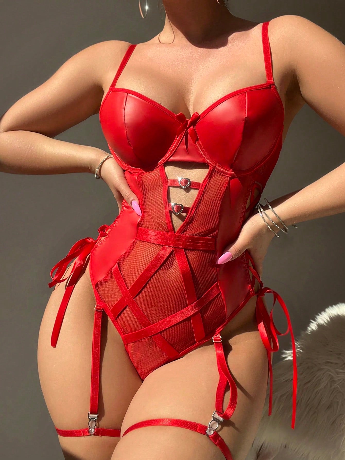 Mesh Patchwork Jumpsuit with Leg Ring Detail