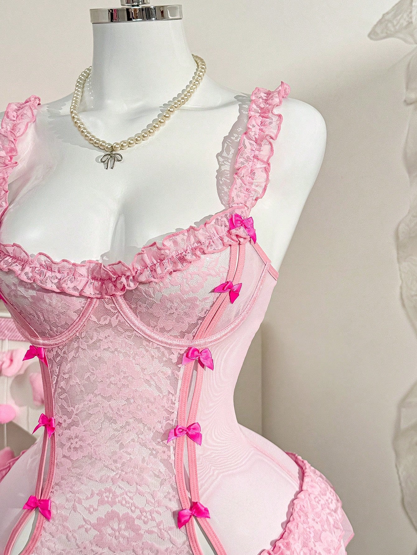 Lace Lingerie Jumpsuit with Bow Detail