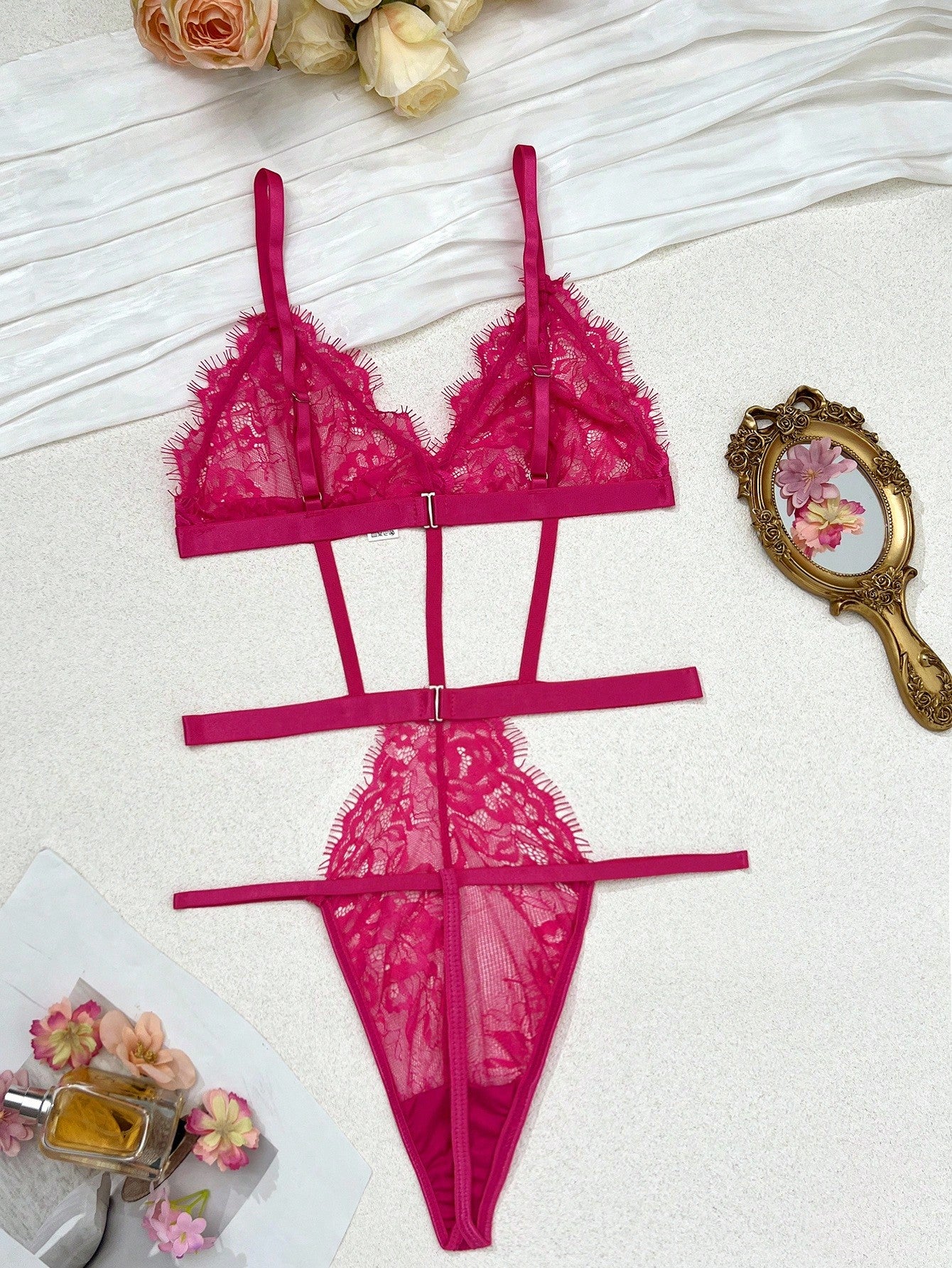 Solid Color Lace Jumpsuit Lingerie Set