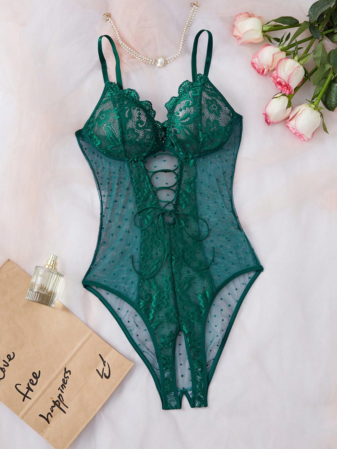 Lace and Mesh Bodysuit for Lingerie