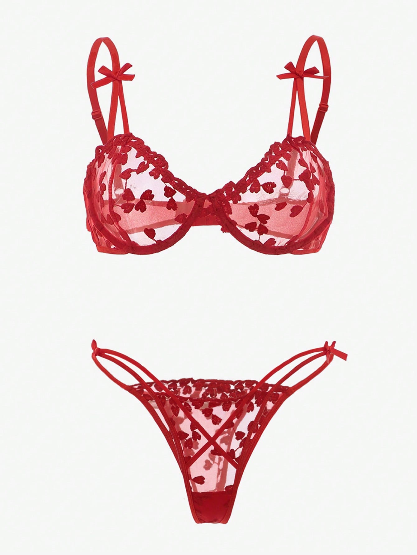 2-Piece Embroidered Mesh Lingerie Set
