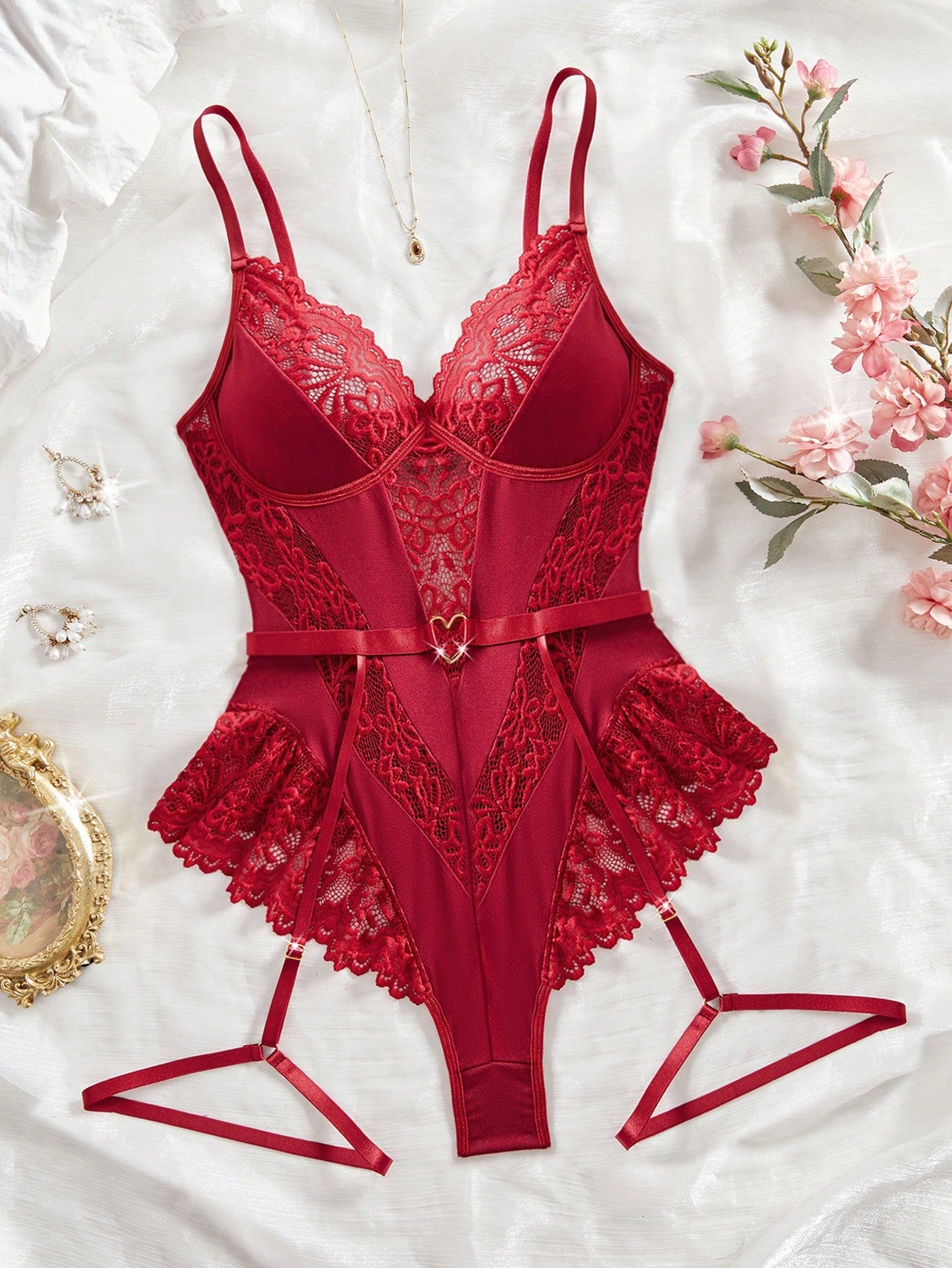 Women 2-Piece Patchwork Mesh Fabric One-Piece Outfit Coordinated Set