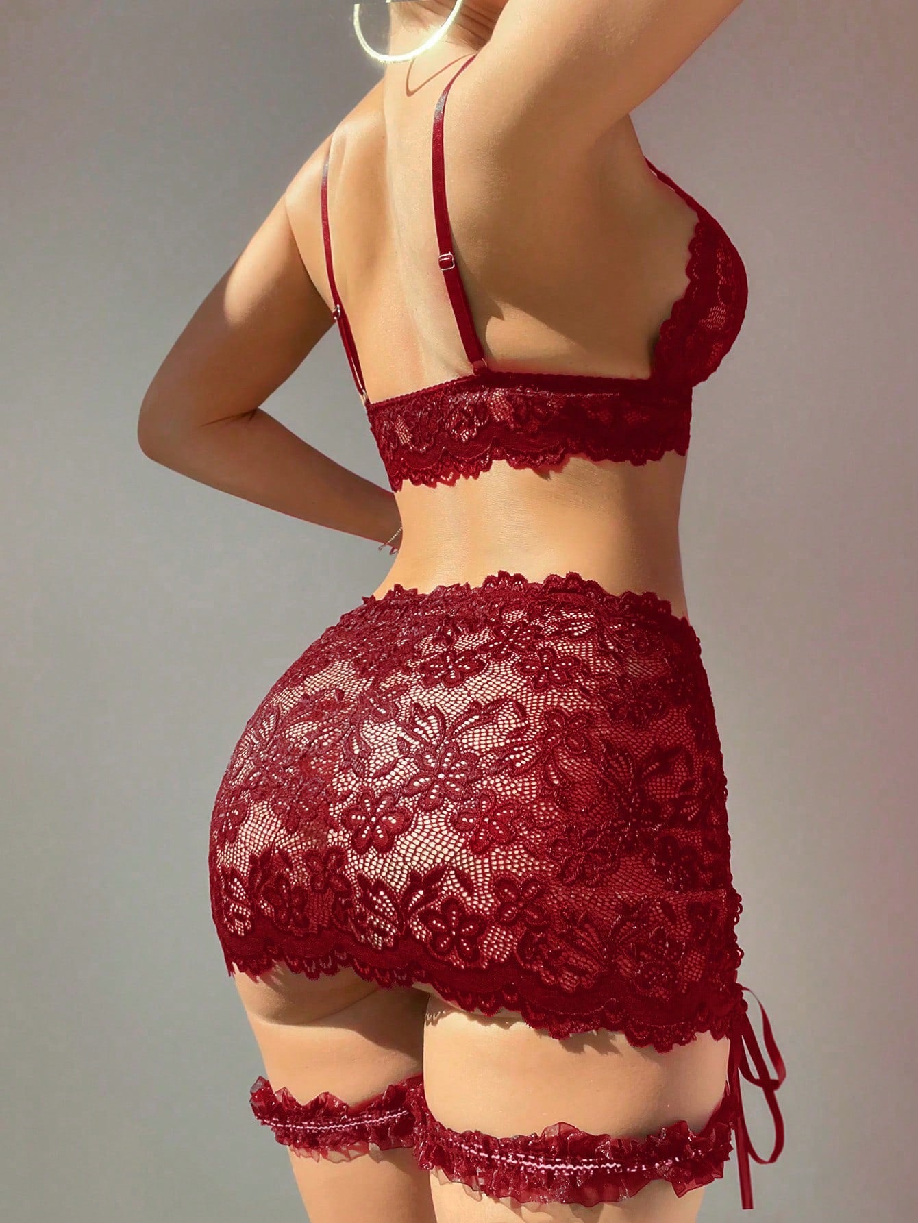 5-Piece Lace Lingerie Set with Rhinestone Detail and Bow Accent