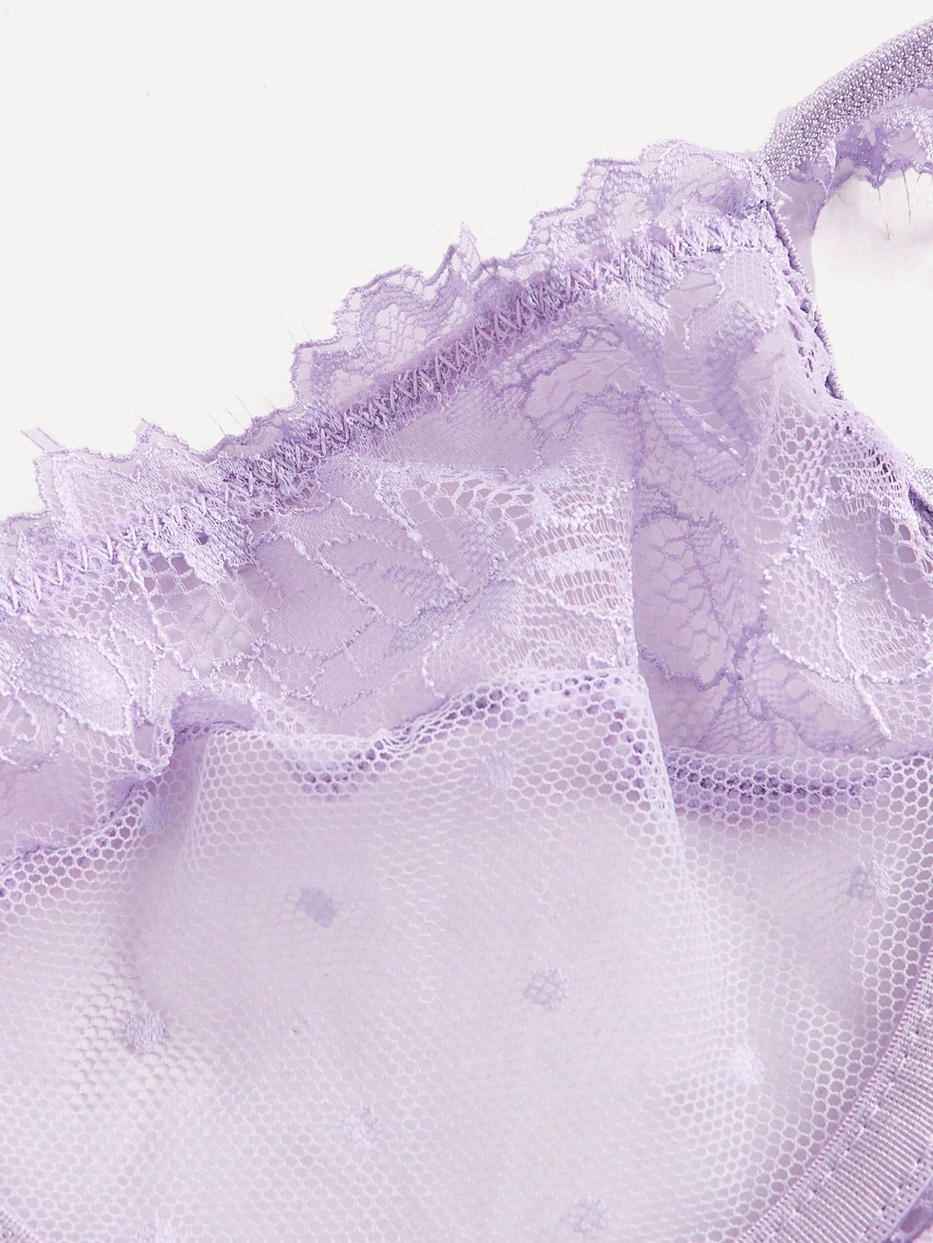 Lace Bra and Thong Set with Ruffle Trim and Bow Detail