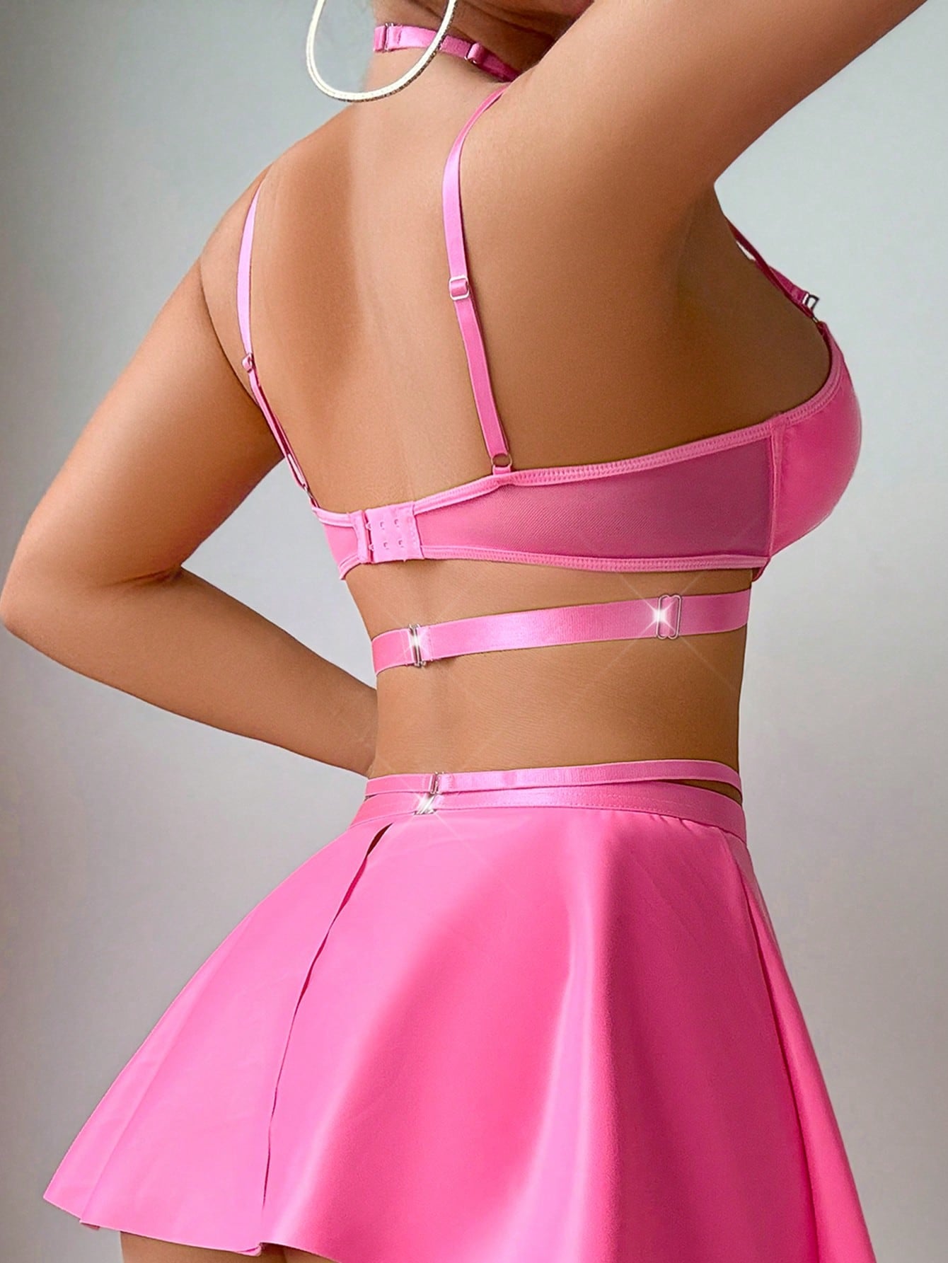 5-Piece Set with Halter Bralette, Mini Skirt and Fishnet Stockings