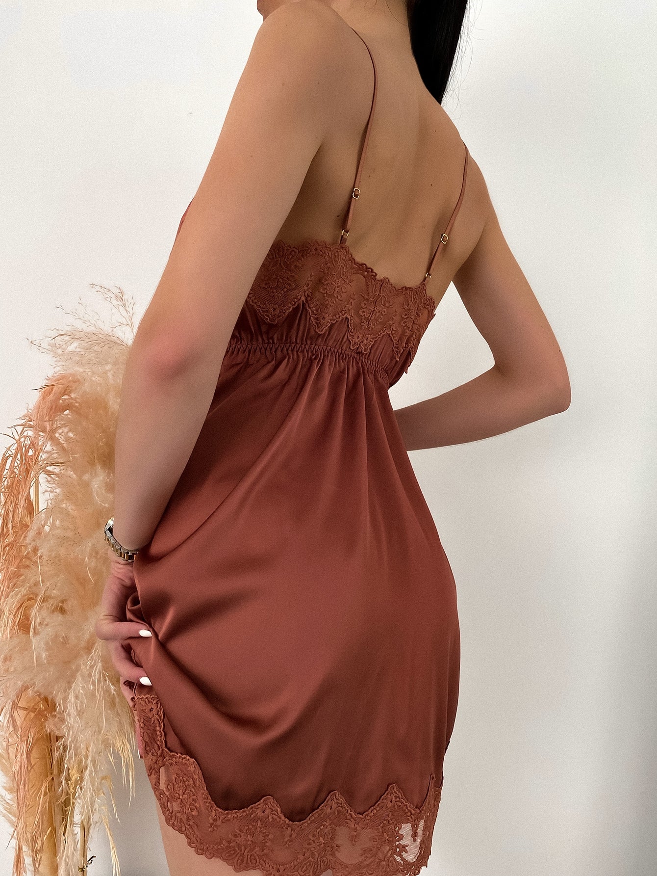 Contrast Lace Satin Slip Pajama Nightdress Luxeloungewear