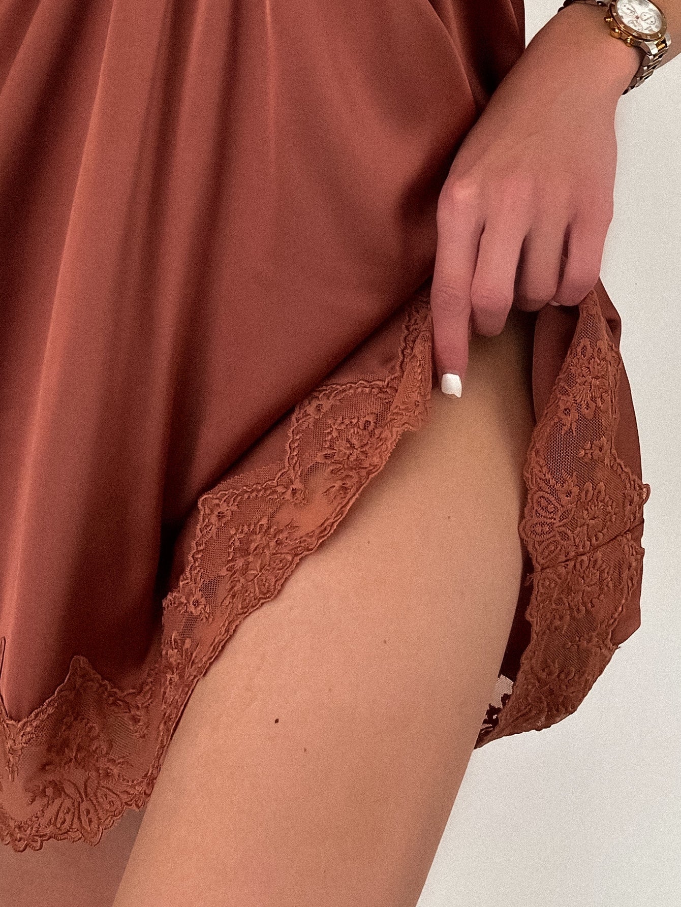 Contrast Lace Satin Slip Pajama Nightdress Luxeloungewear
