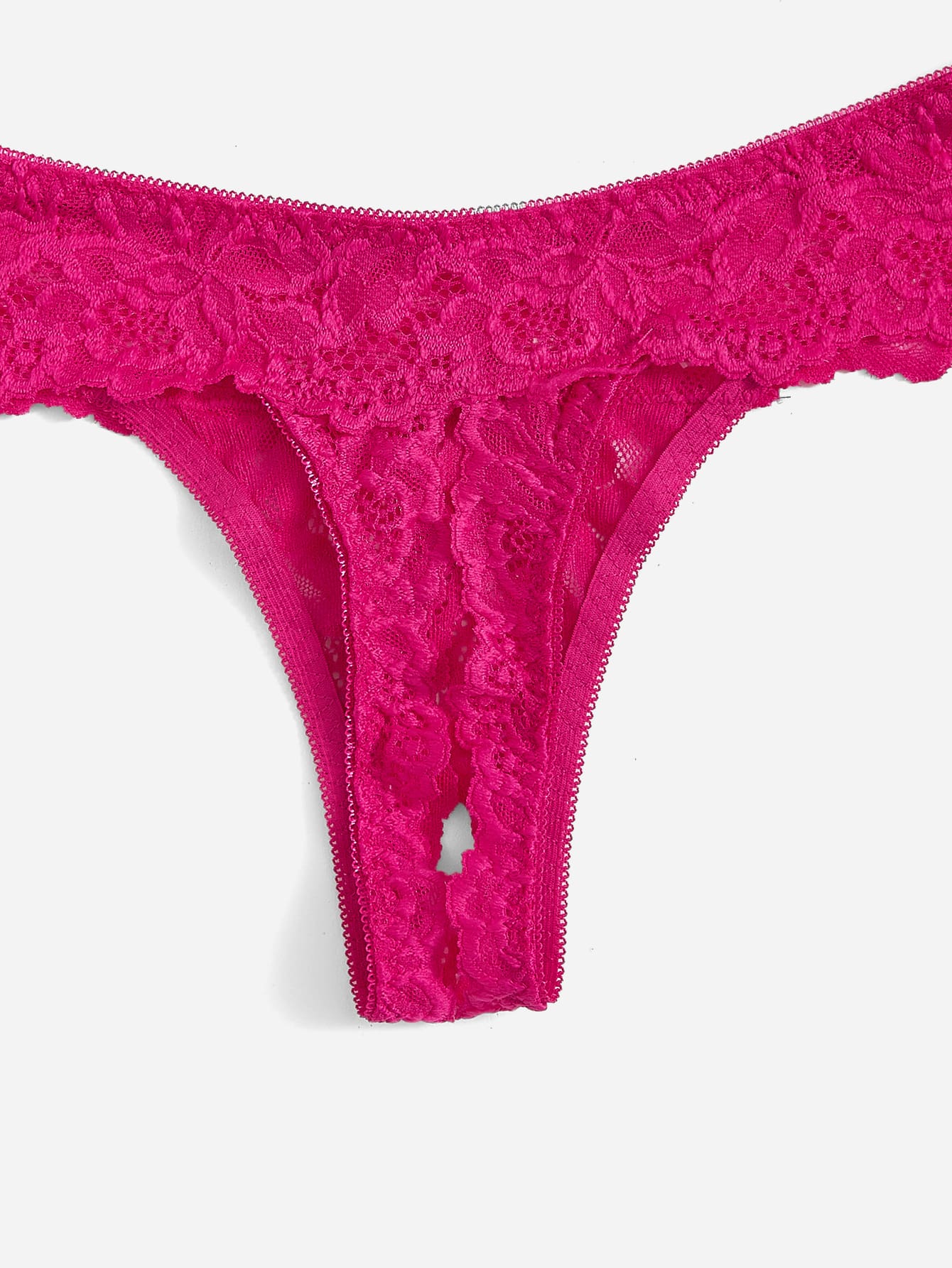 Women’s 2-piece contrast lace lingerie set with a sheer plain design, featuring an underwire open-cup bra with adjustable spaghetti straps and matching low-rise V-string panties.