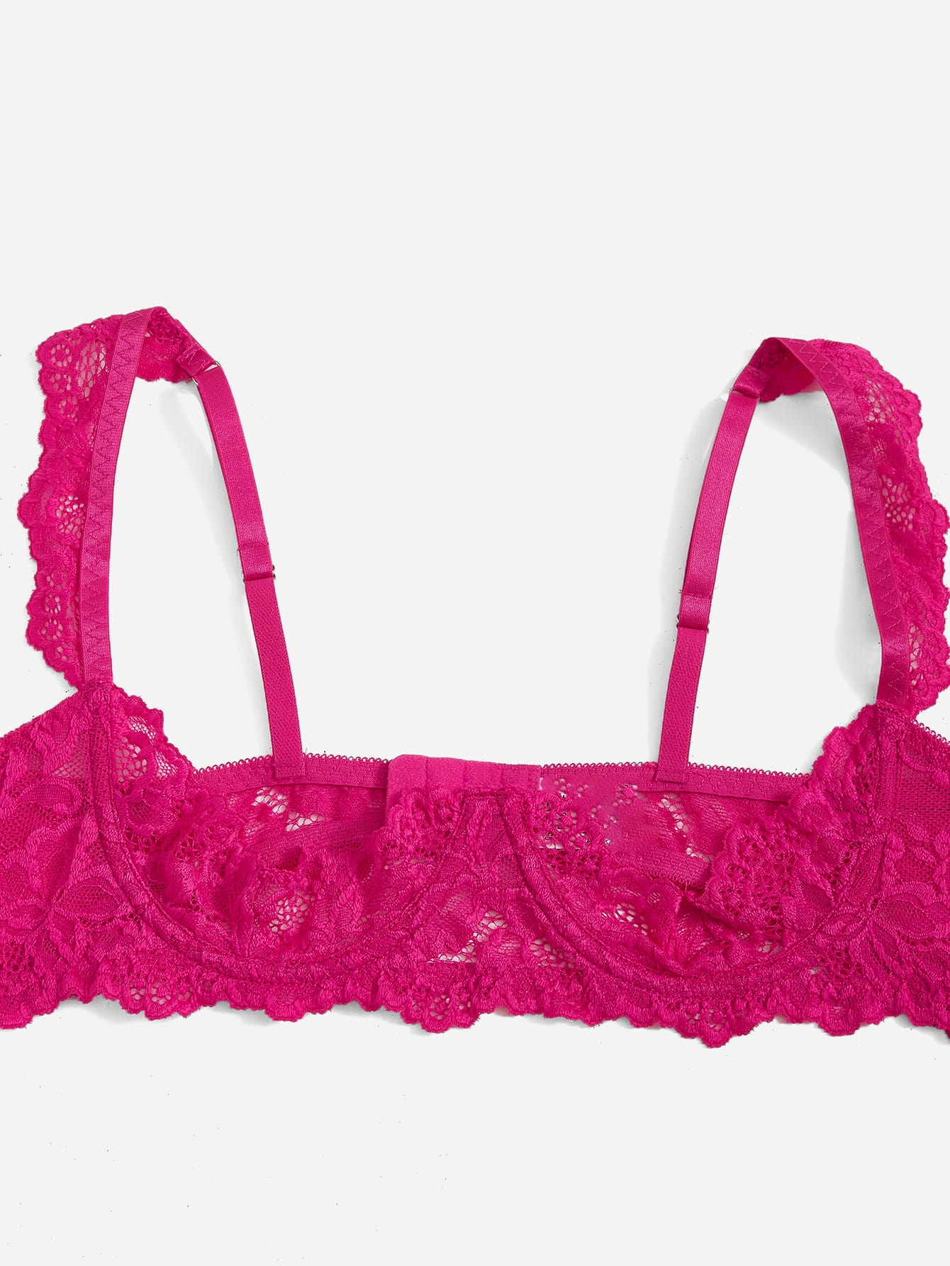 Women’s 2-piece contrast lace lingerie set with a sheer plain design, featuring an underwire open-cup bra with adjustable spaghetti straps and matching low-rise V-string panties.