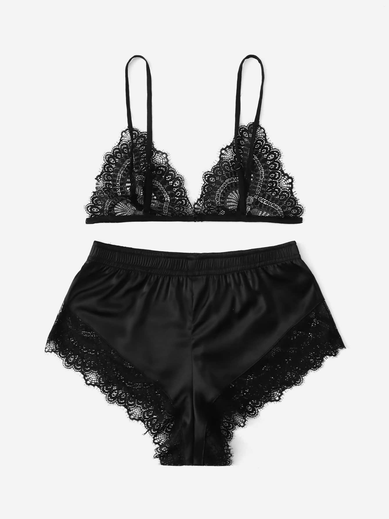 Lace Triangle Top & Shorts PJ Set / Pajama Set