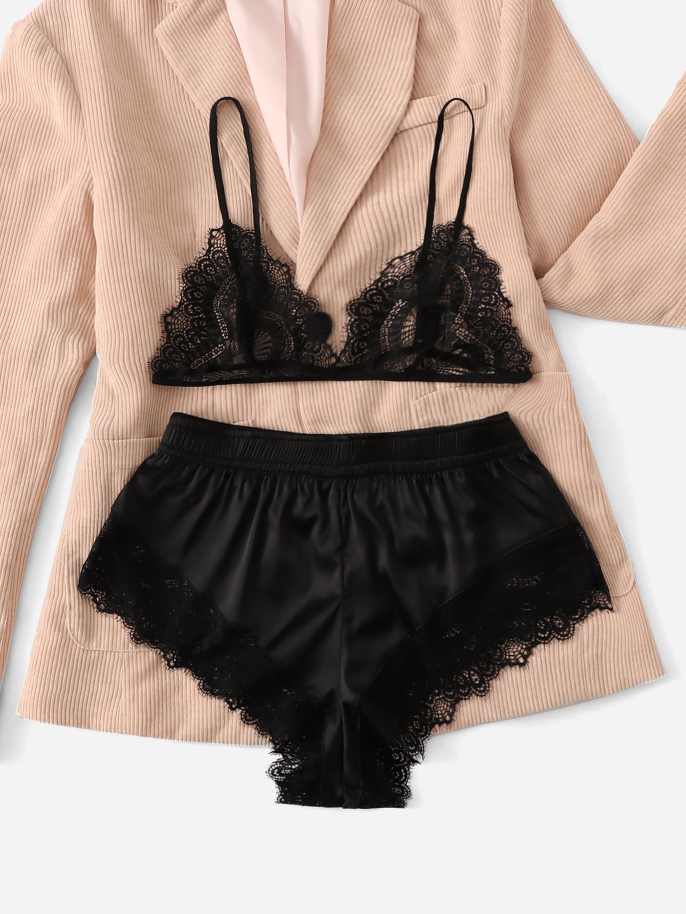 Lace Triangle Top & Shorts PJ Set / Pajama Set