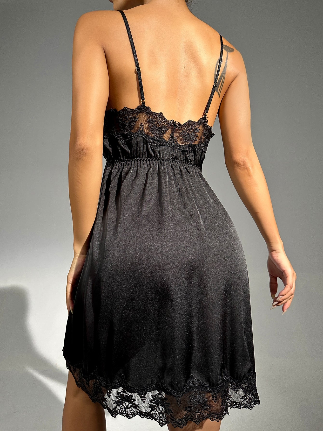Contrast Lace Satin Slip Pajama Nightdress Luxeloungewear