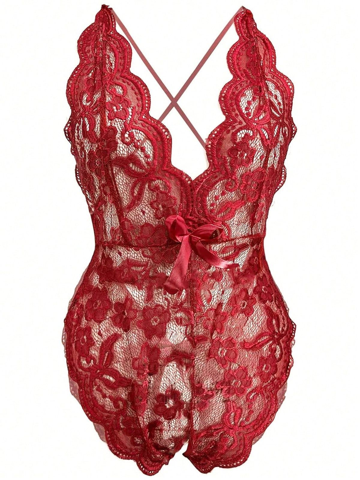 1pc Sexy Halter Neck Lace Bodysuit With Backless Design For Rave