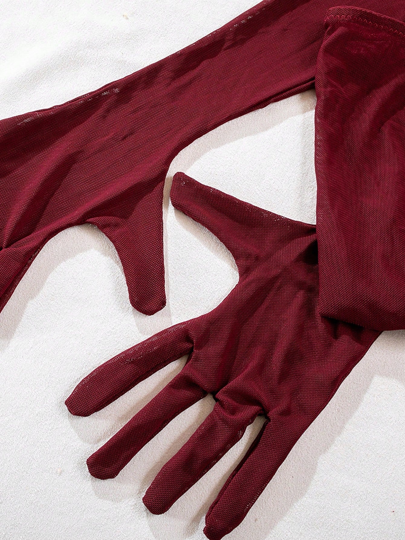 Burgundy sheer plain 4-piece sexy lingerie set featuring a sleeveless long bodysuit with spaghetti straps, push-up style detailing, adjustable straps, and matching low-rise thong pieces.