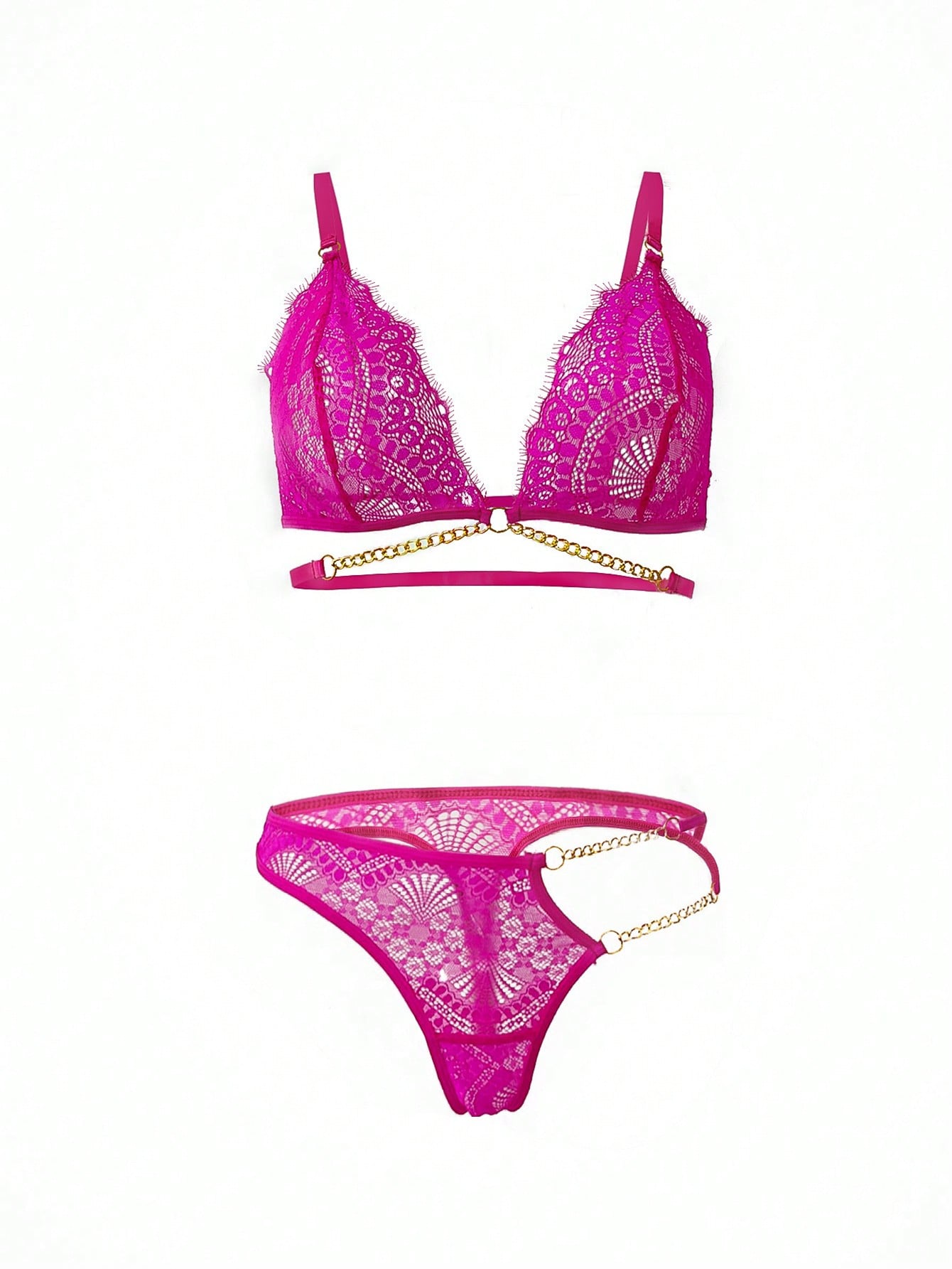 MidnightGlam women’s 2-piece lingerie set featuring a wireless lace bralette with adjustable straps and a matching low-rise G-string thong, designed in a plain semi-sheer style with light support.