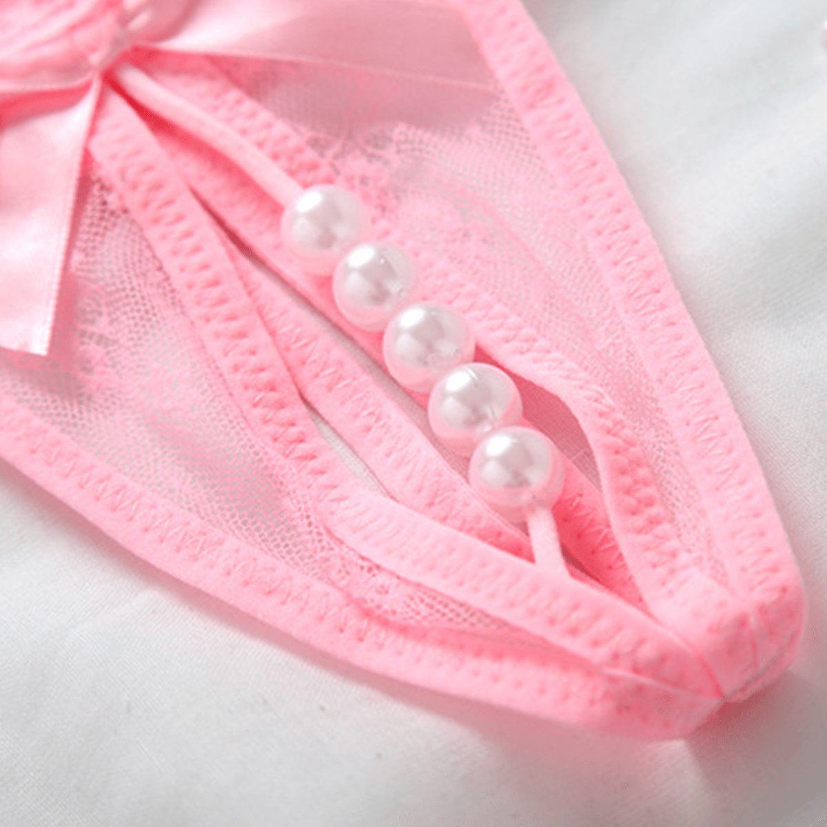 1pc Sexy Lace Crotchless Thong With Massage Pearl Detail