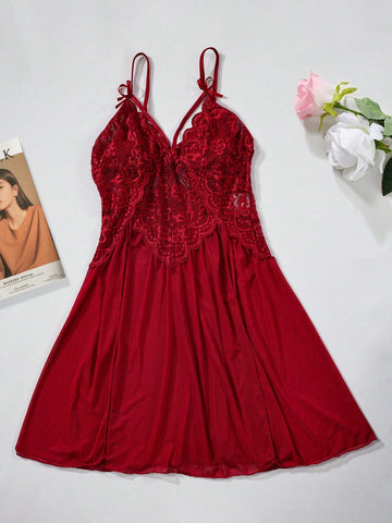 PinupPomp Contrast Lace Harness Mesh Babydoll Sexy Lingerie Dress Without Thong, For Christmas