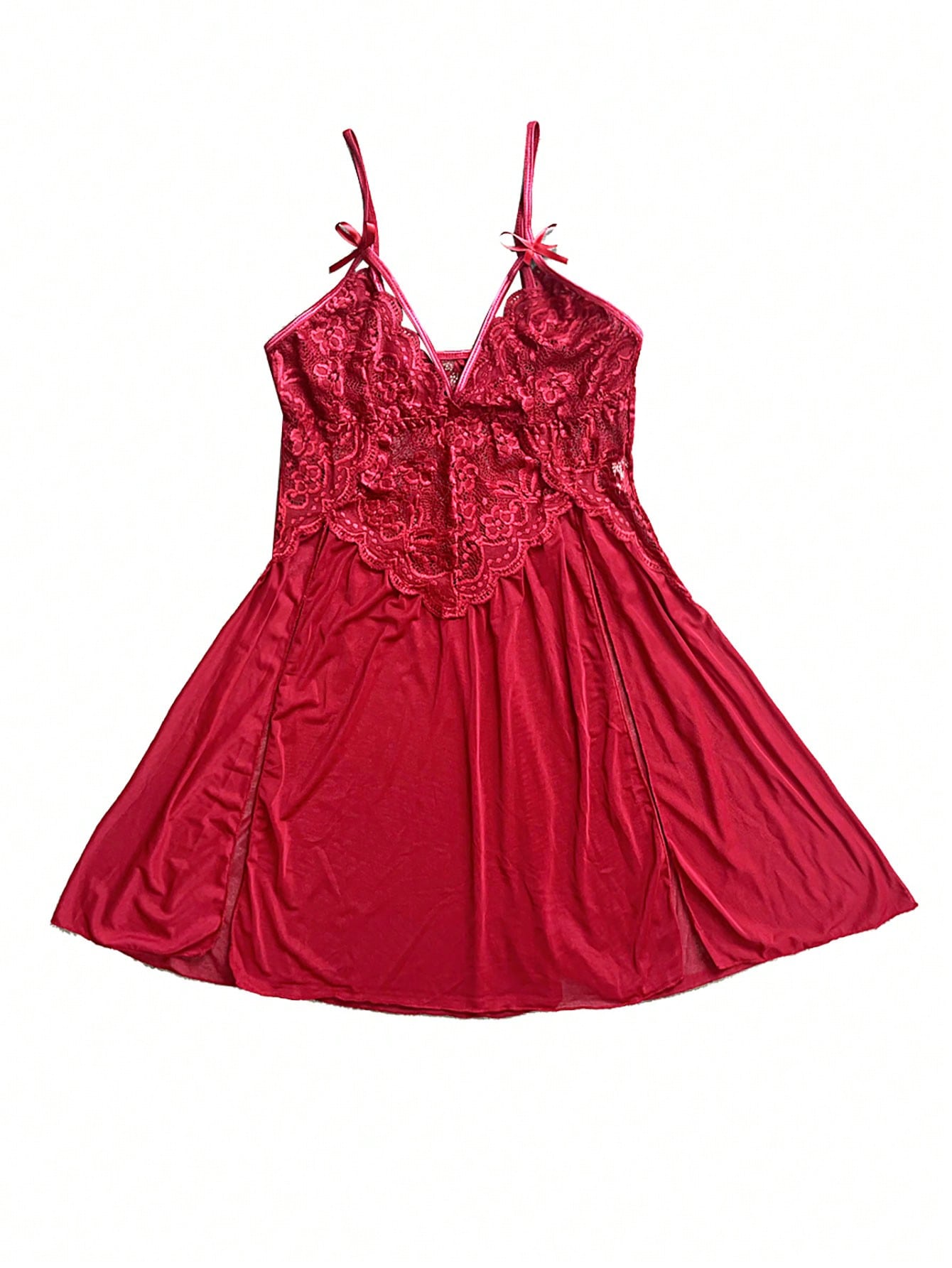 PinupPomp Contrast Lace Harness Mesh Babydoll Sexy Lingerie Dress Without Thong, For Christmas