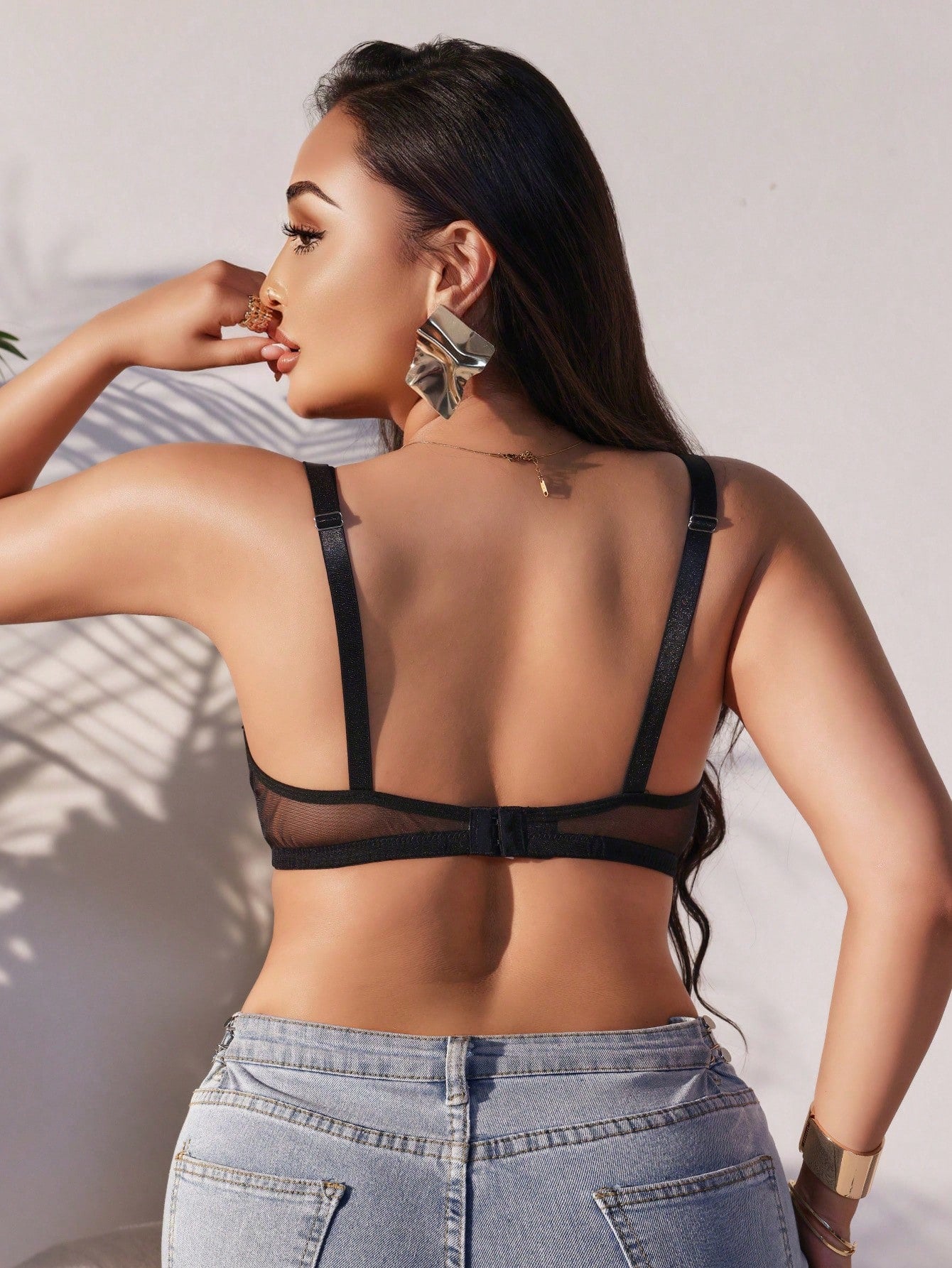 Light Blue Underwire Push-Up Full Coverage Lace Patchwork Sheer Wedding Pure Elegant Plus Size Bra Summer