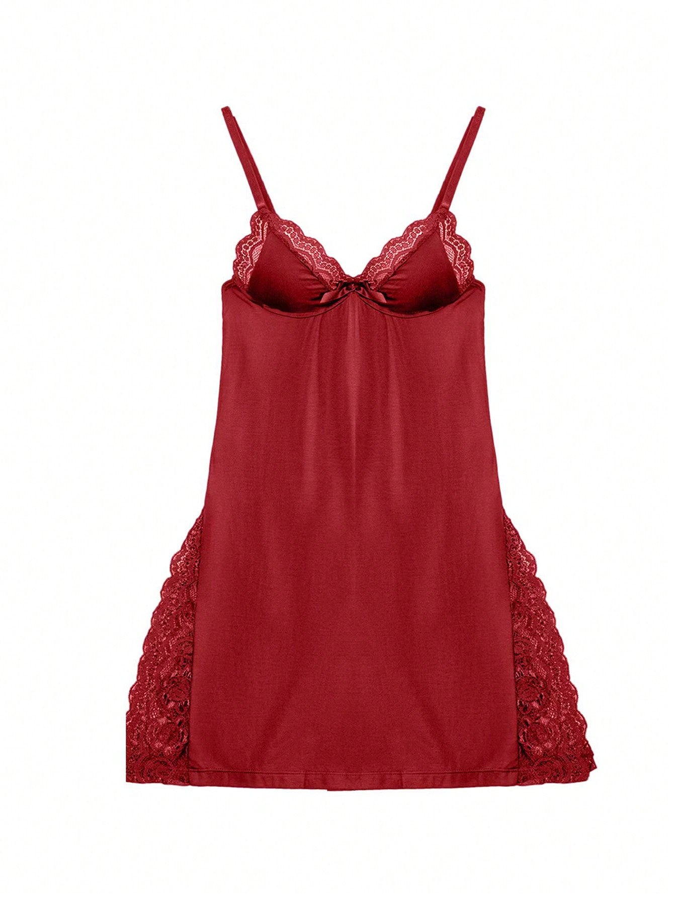 1pc Sexy Lace Trimmed Milk Silk Nightgown, Comfortable Lingerie For Going Out