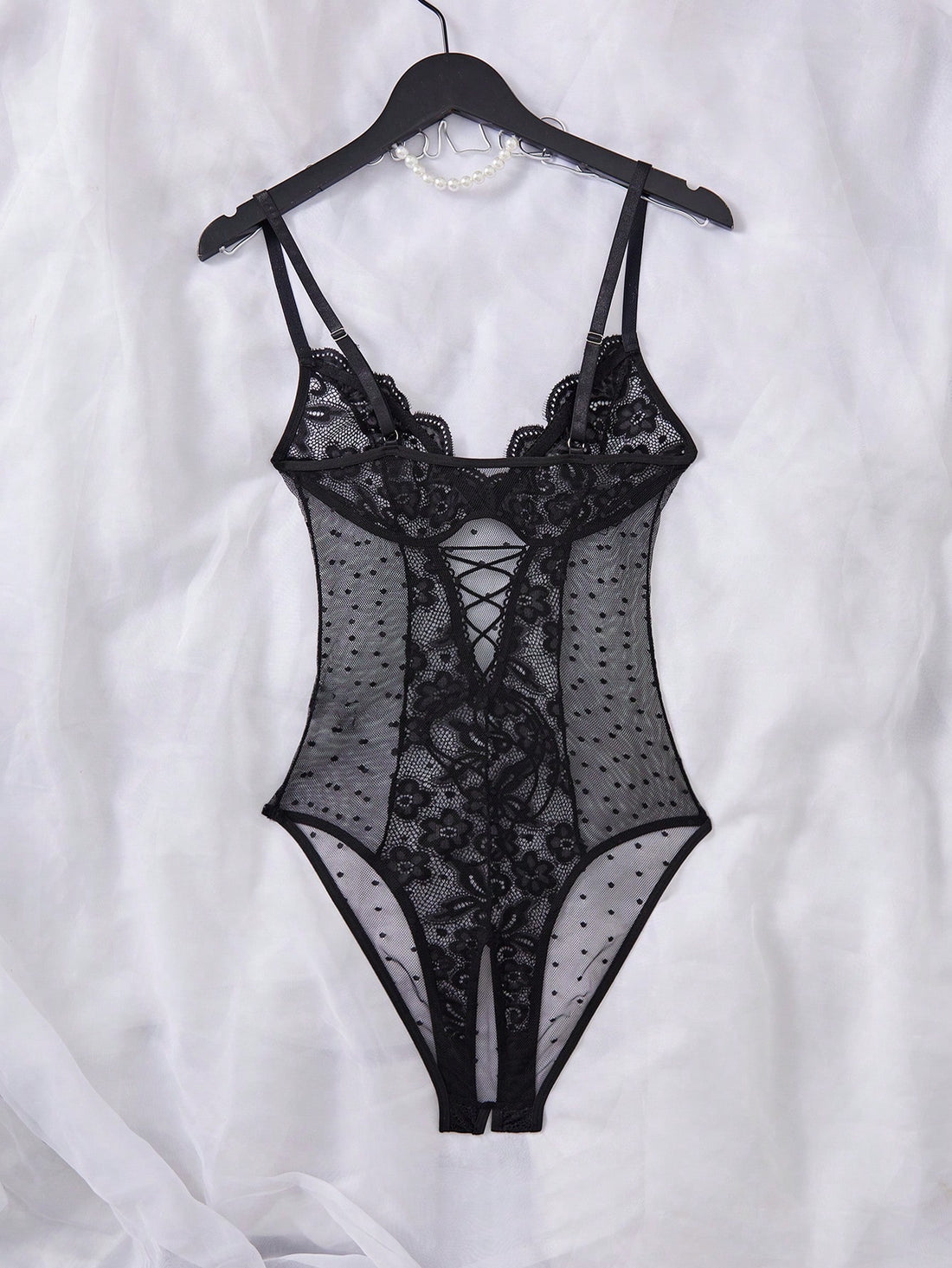 Lace Patchwork Plus Size Sexy Bodysuit, 1pc