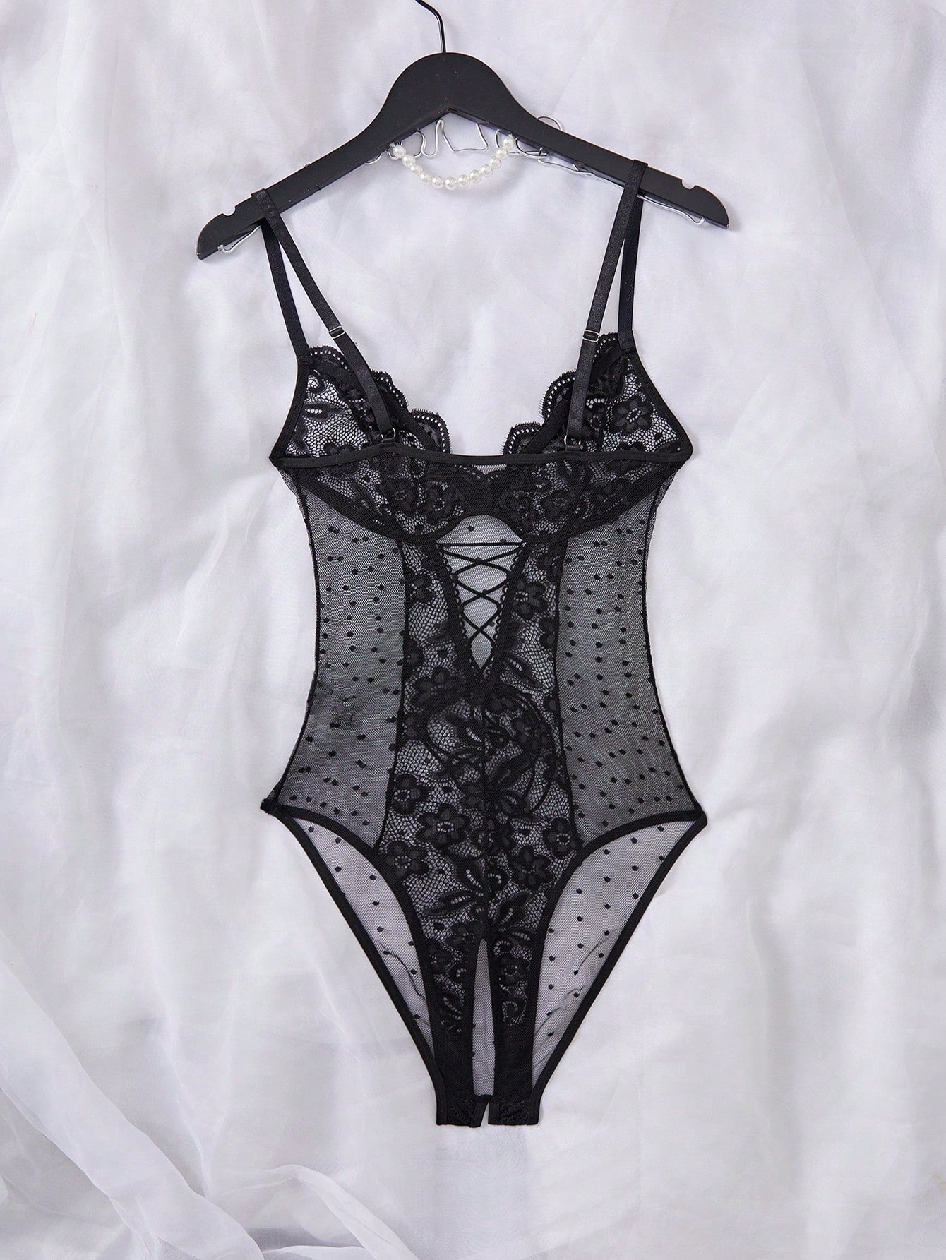 Lace Patchwork Plus Size Sexy Bodysuit, 1pc