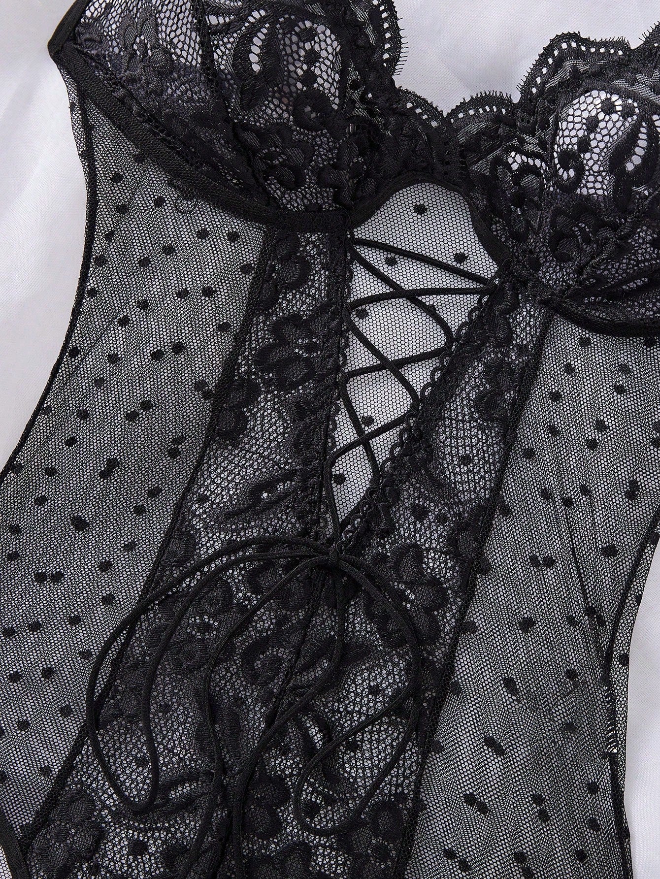 Lace Patchwork Plus Size Sexy Bodysuit, 1pc