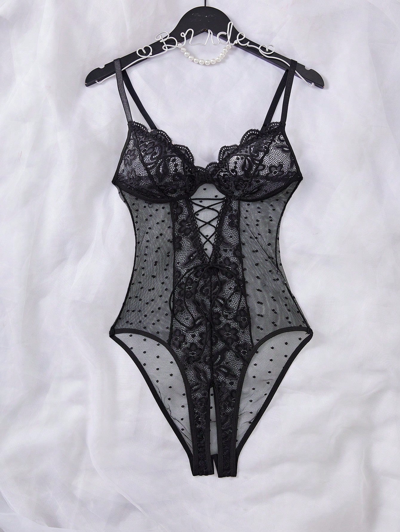 Lace Patchwork Plus Size Sexy Bodysuit, 1pc