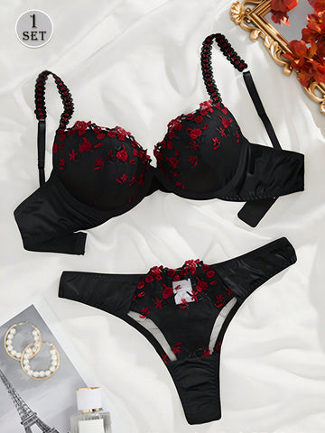 NEWROMWE Kawaii 1set Women Lace Underwire Bra Set, European & American Style Sexy Lingerie, Christmas Gift