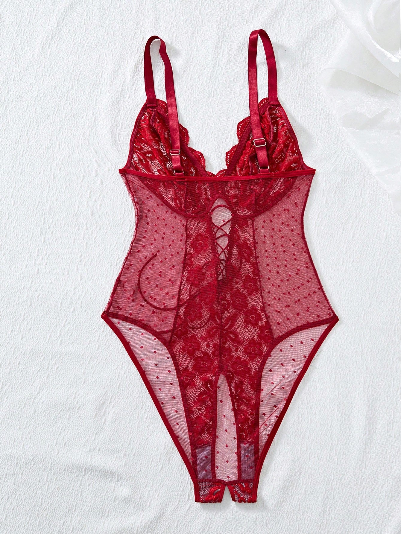 Lace Patchwork Plus Size Sexy Bodysuit, 1pc