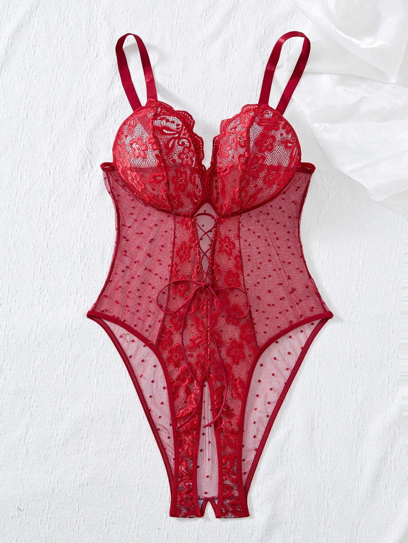 Lace Patchwork Plus Size Sexy Bodysuit, 1pc