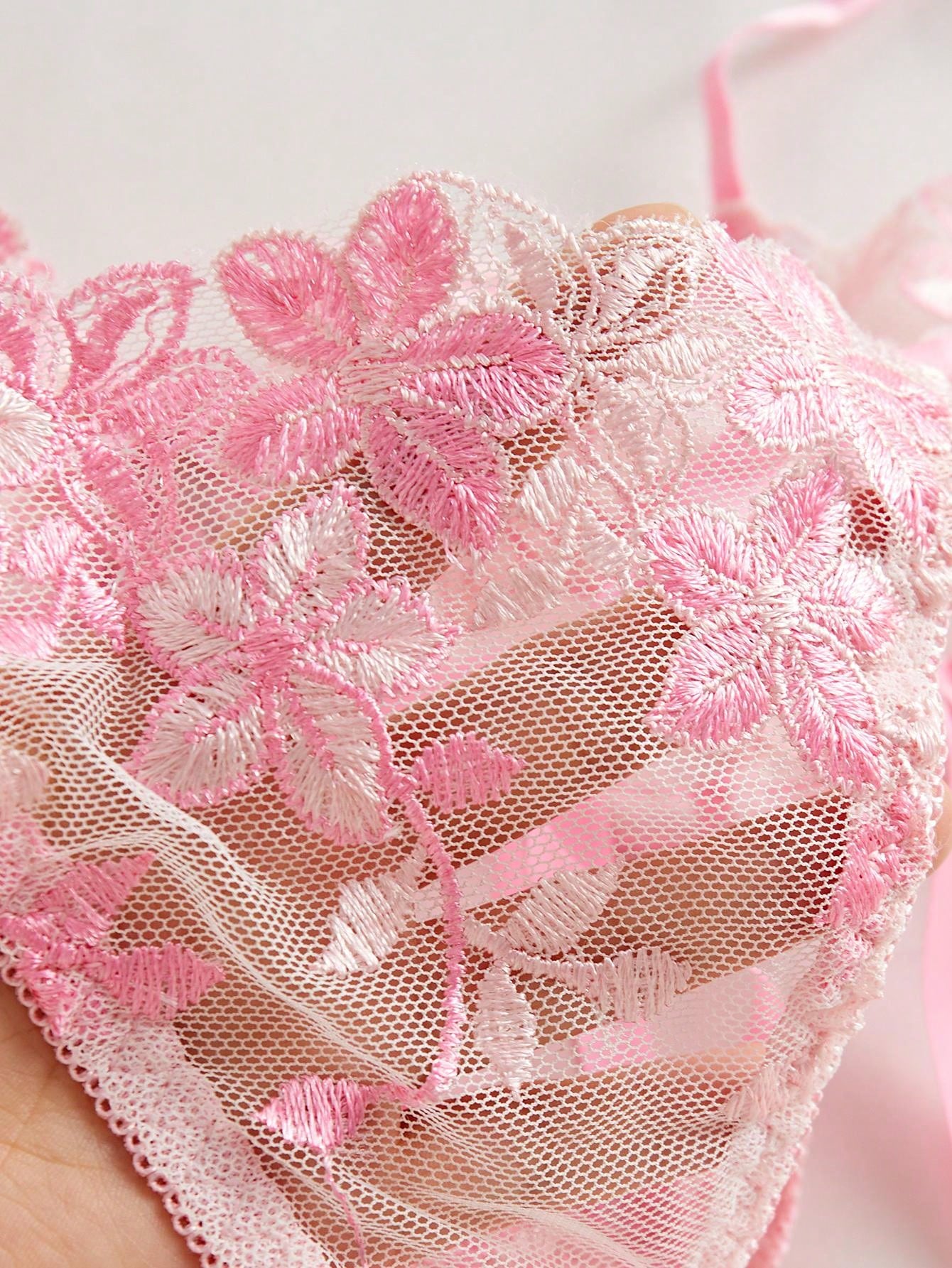 Style Dream 2pcs Women Floral Mesh Embroidery Sexy Lace-Up Sweet Lingerie Set, Suitable For Valentine's Day Two Pieces Set Women 2 Pieces Set, Kawaii Ultra Thin Bra
