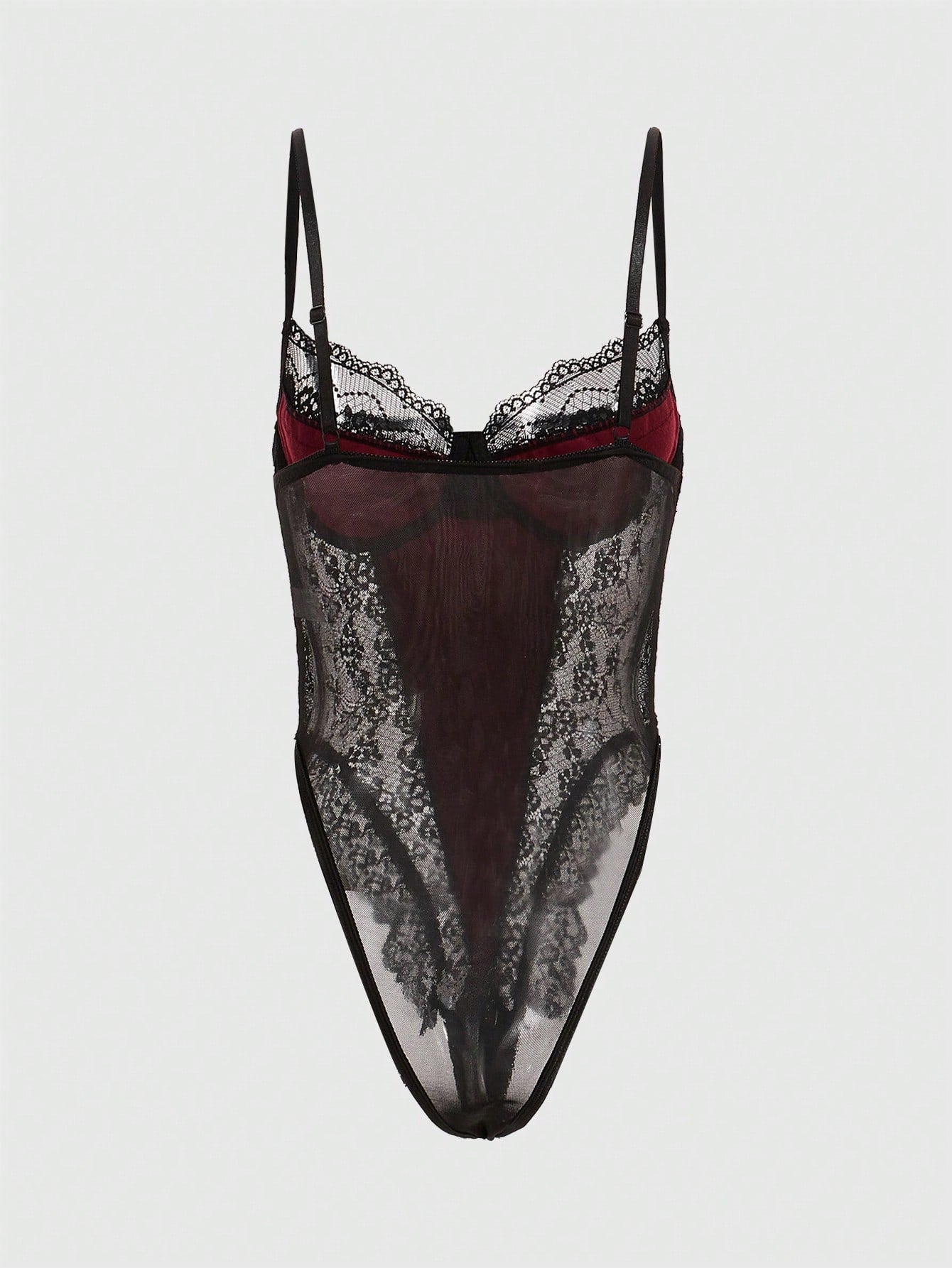 Women's Sexy Gothic Bodysuit With Cross Accessory, Velvet & Lace Material, Boned Lingerie Bodysuit