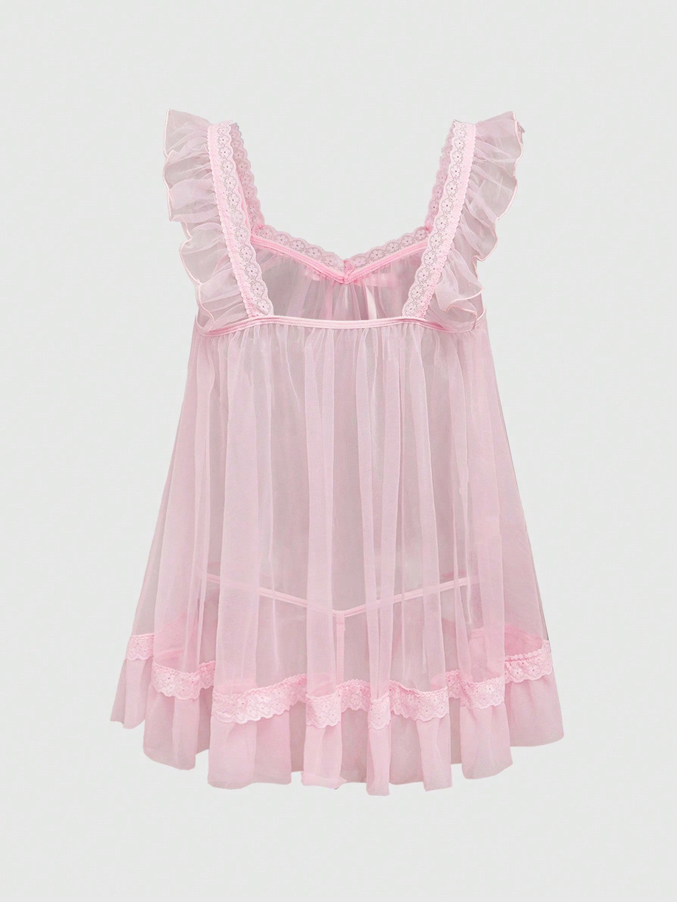 Babydoll Kawaii Cute Loose Sheer Dress, Mesh Lace Patchwork Bow Mini Dress, Sexy Tulle Dress Set