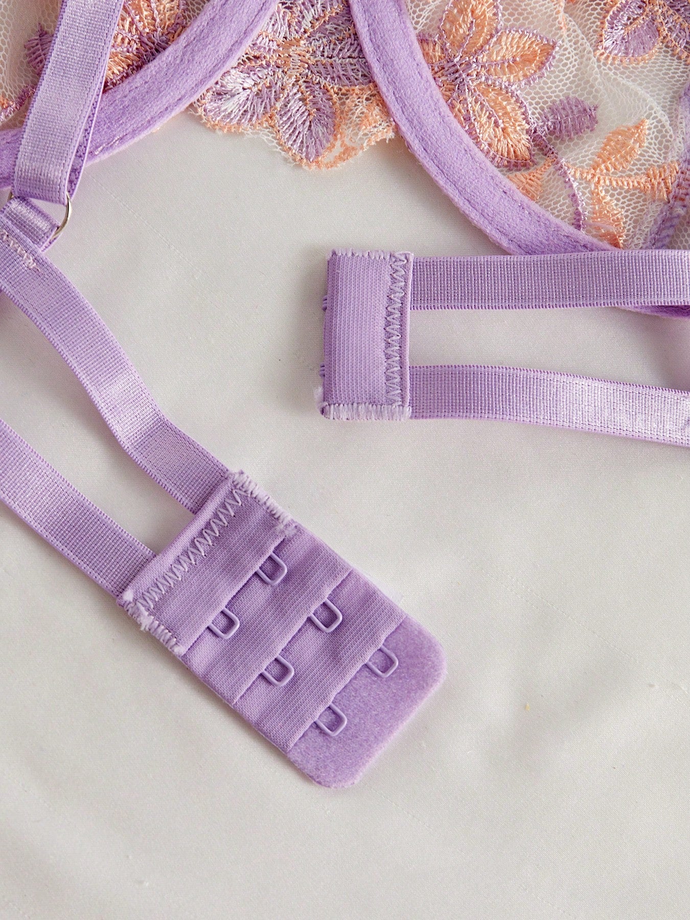 Kawaii 2pcs Women's Purple Bra Set, Mesh Floral Embroidery Underwire Bra And Panty Lingerie Set, Sexy Sheer Intimate Apparel