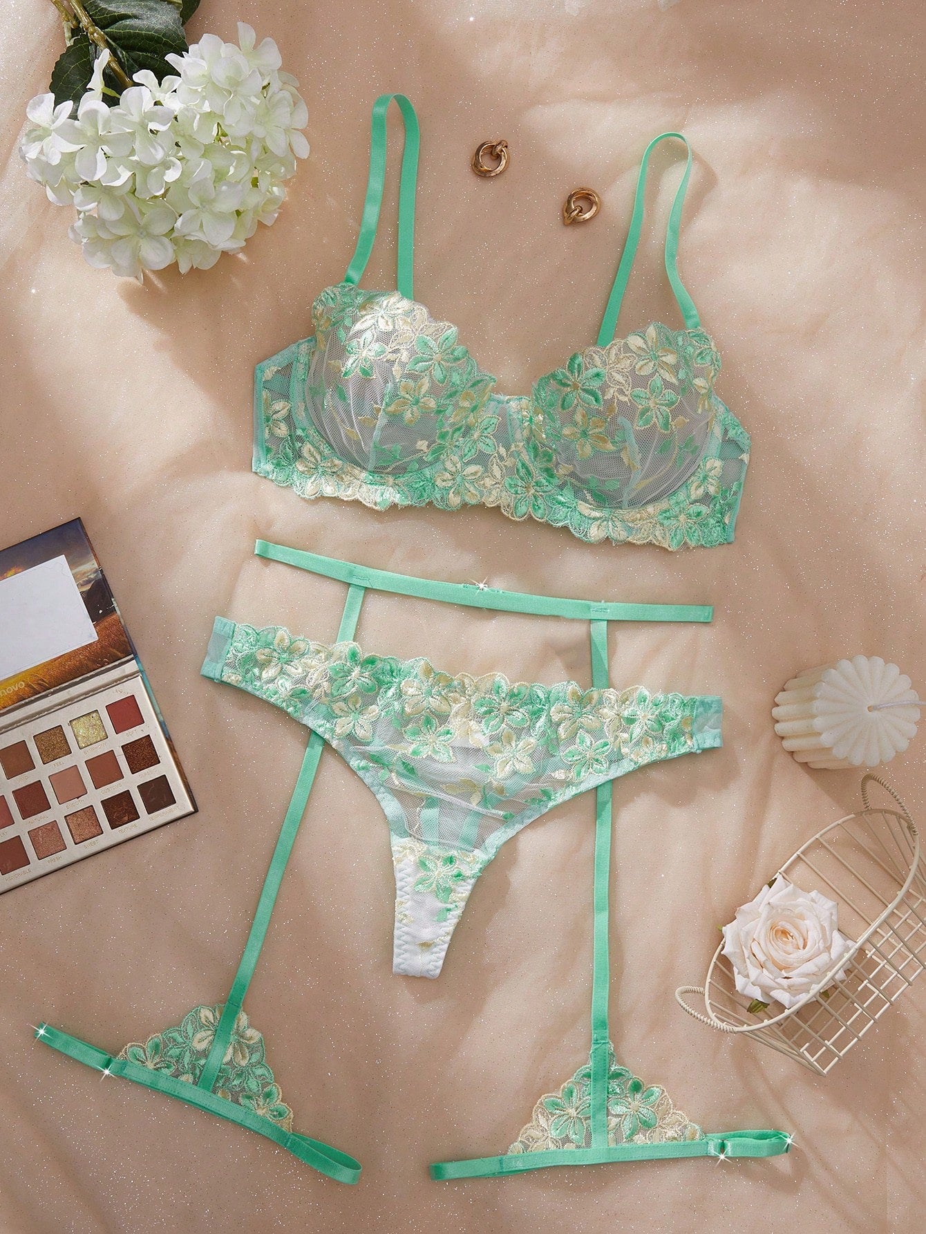 3-Piece Women's Sexy Light Purple Lingerie Set For Going Out