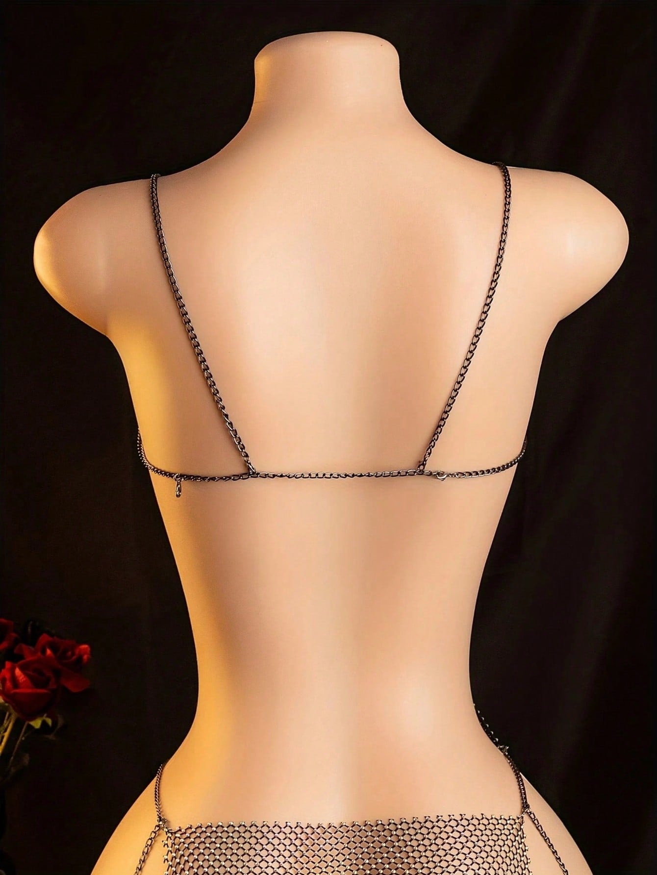 Sheer women’s sexy lingerie set featuring a rhinestone babydoll slip dress with spaghetti straps, crossback design, wireless fit, and matching mid-rise thong.