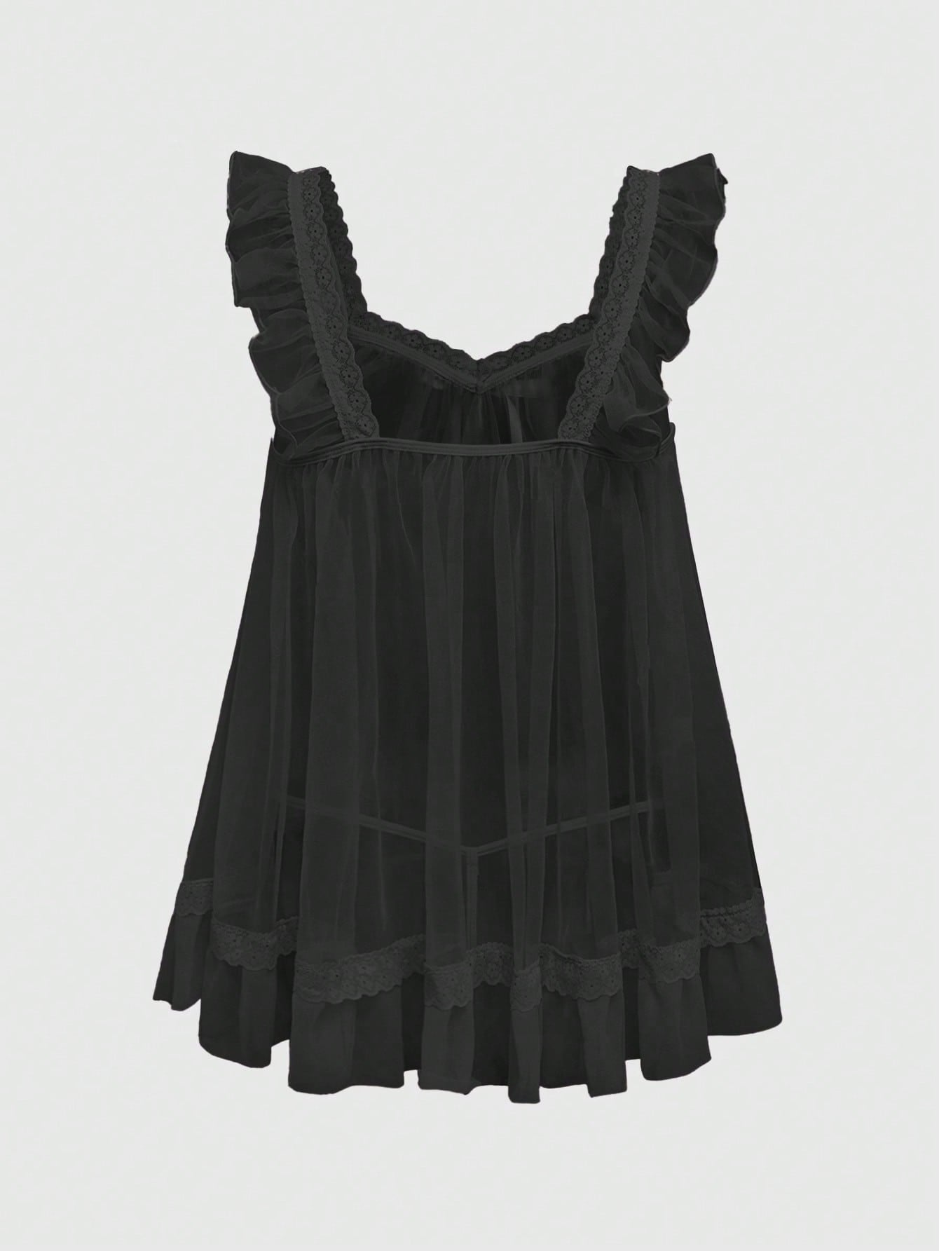 Babydoll Kawaii Cute Loose Sheer Dress, Mesh Lace Patchwork Bow Mini Dress, Sexy Tulle Dress Set