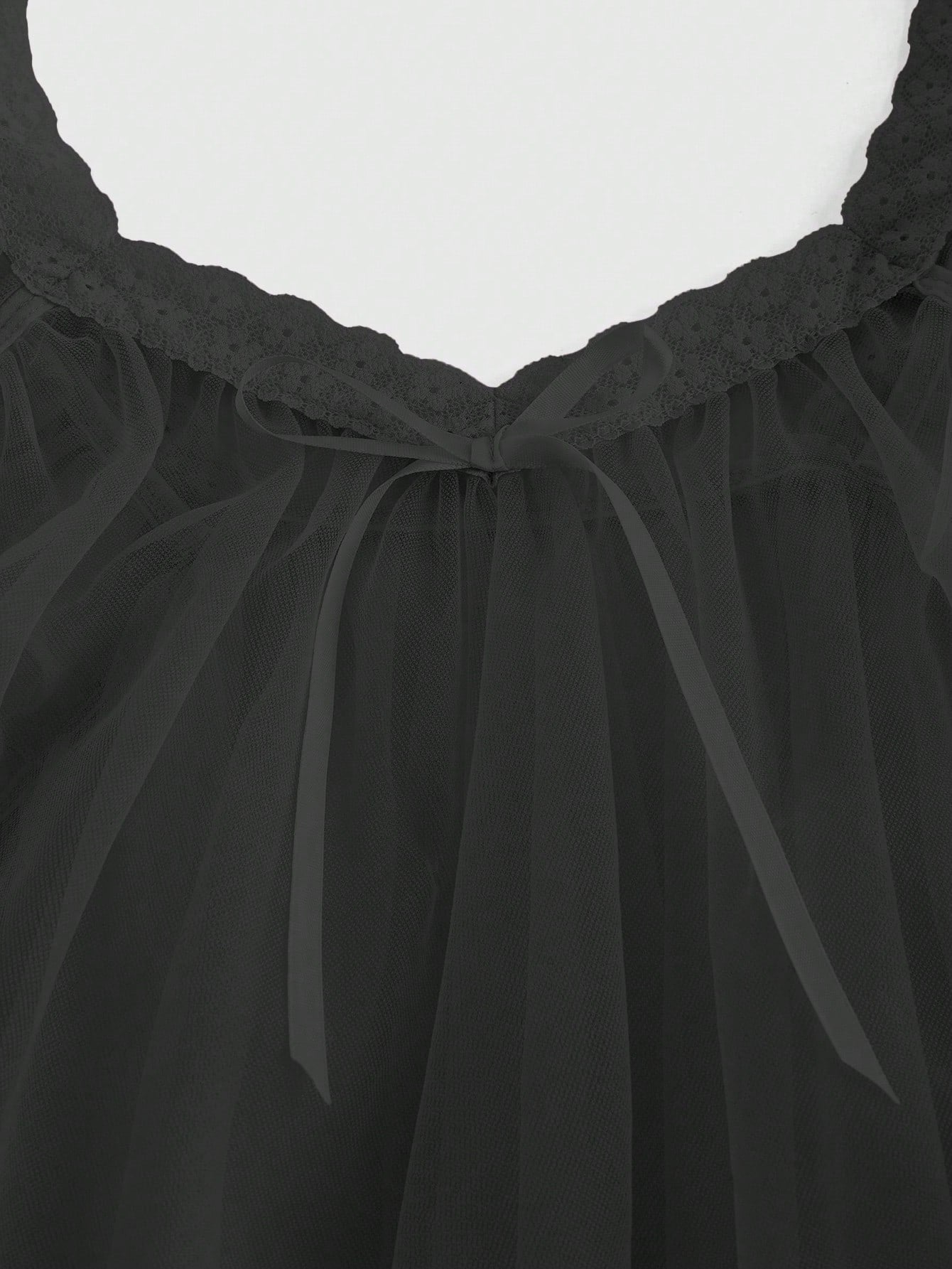 Babydoll Kawaii Cute Loose Sheer Dress, Mesh Lace Patchwork Bow Mini Dress, Sexy Tulle Dress Set