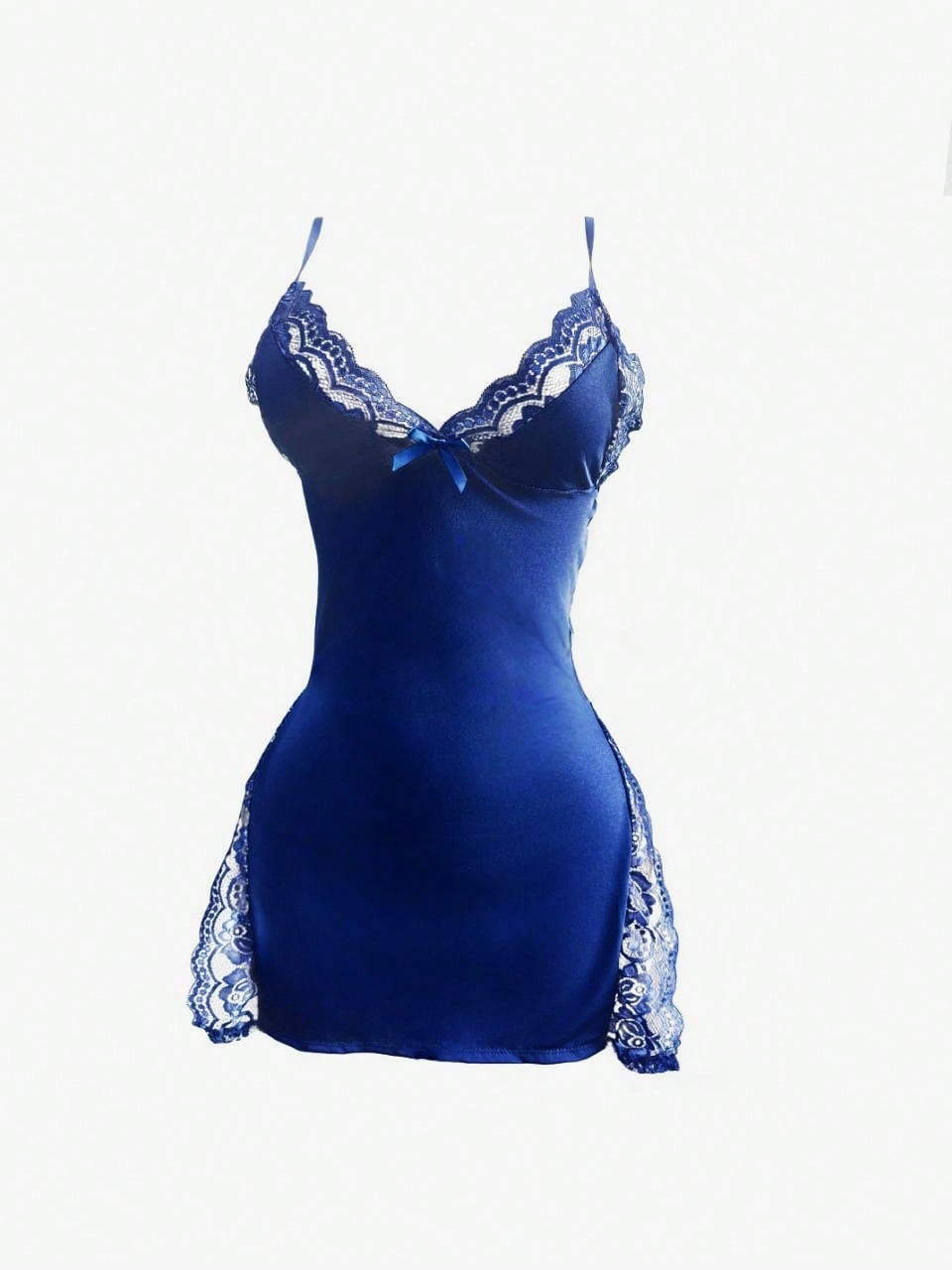1pc Sexy Lace Trimmed Milk Silk Nightgown, Comfortable Lingerie For Going Out