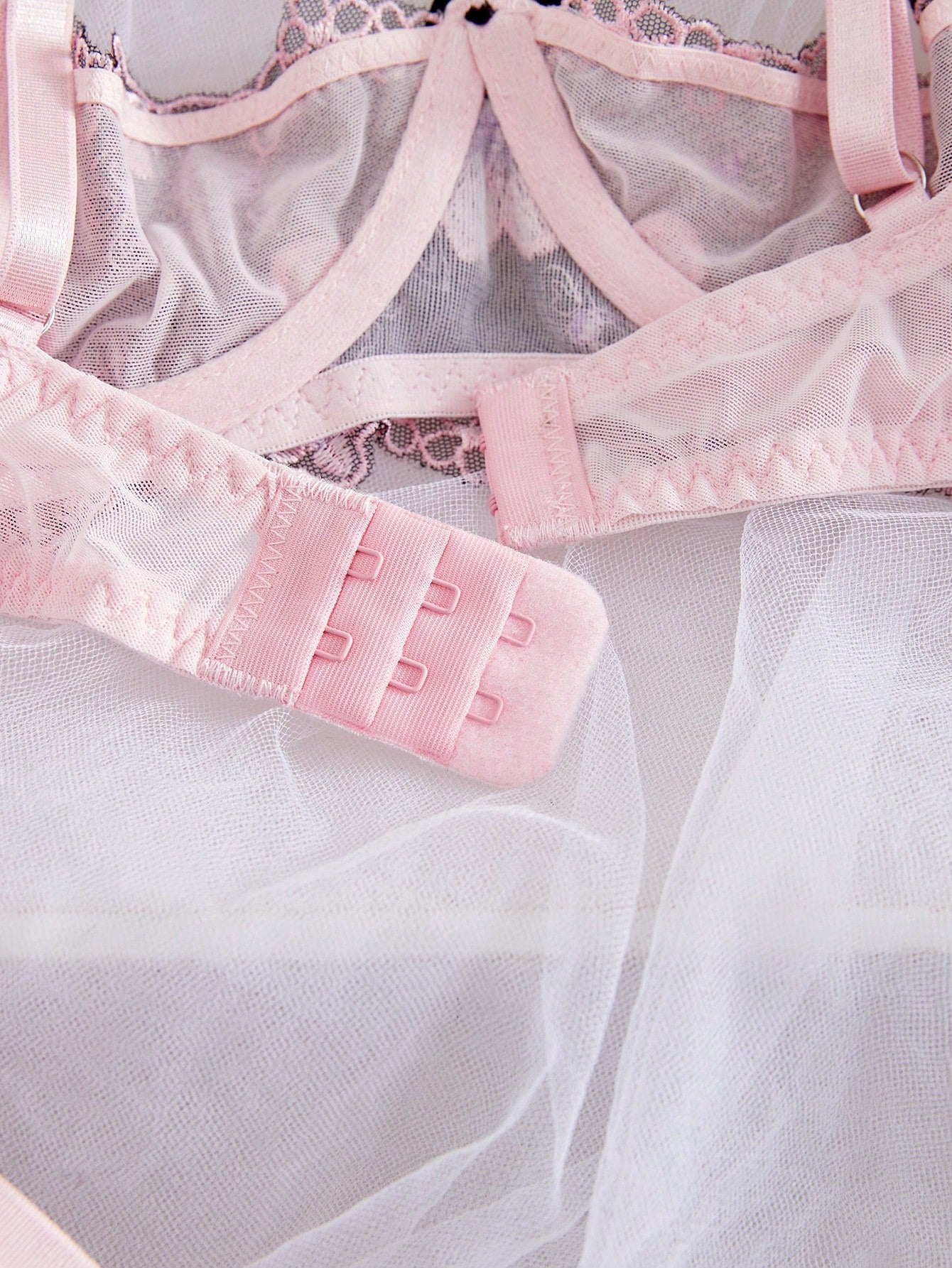 Kawaii Floral Embroidered Mesh Wire Padded Lingerie Set For Women, Sweet & Energetic, Rave