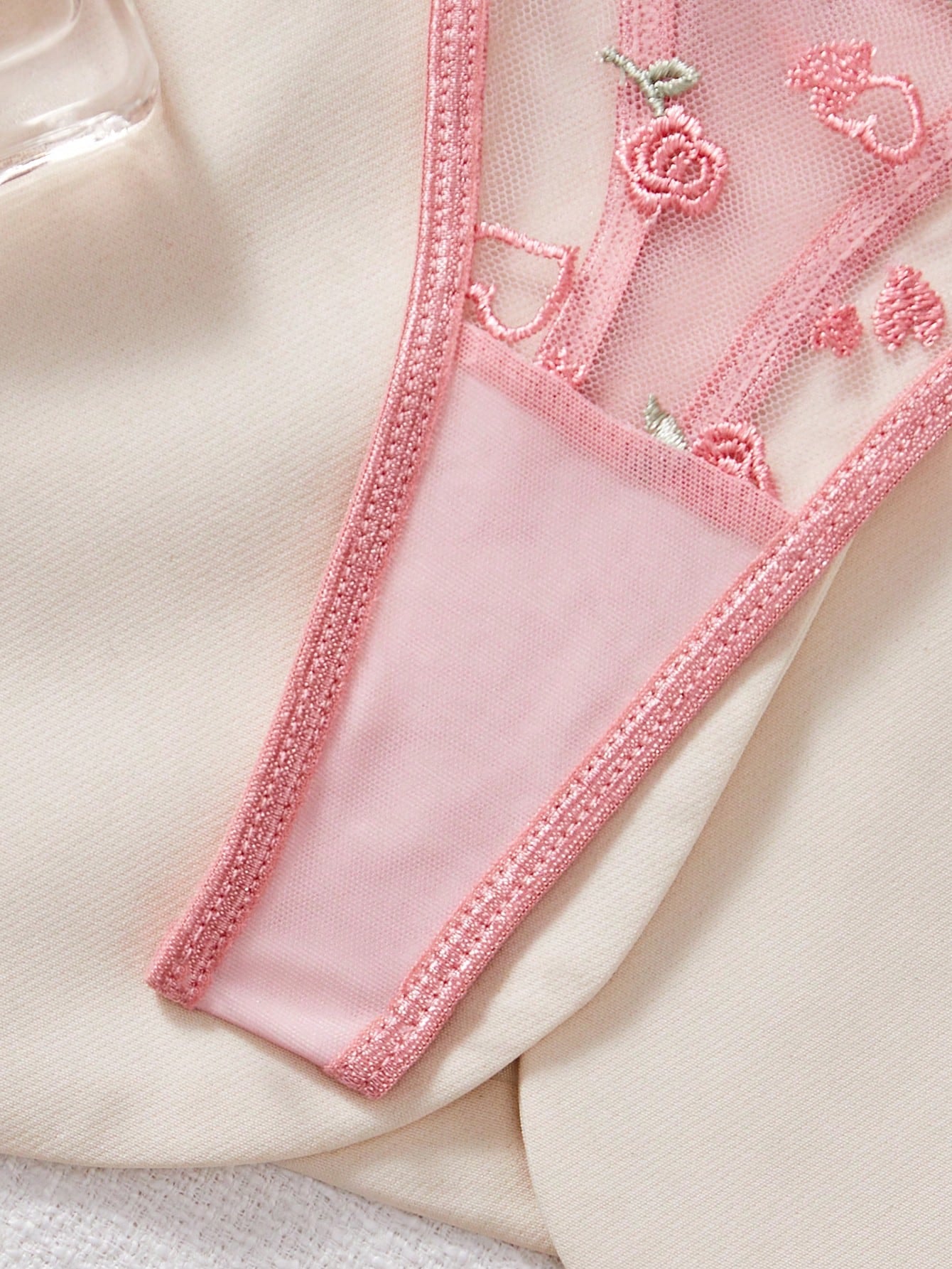 Kawaii 2pcs Women's Sexy Lingerie Set, Sheer Pink Mesh Embroidery Bra And Panty Set, Suitable For Valentine's Day And Dates