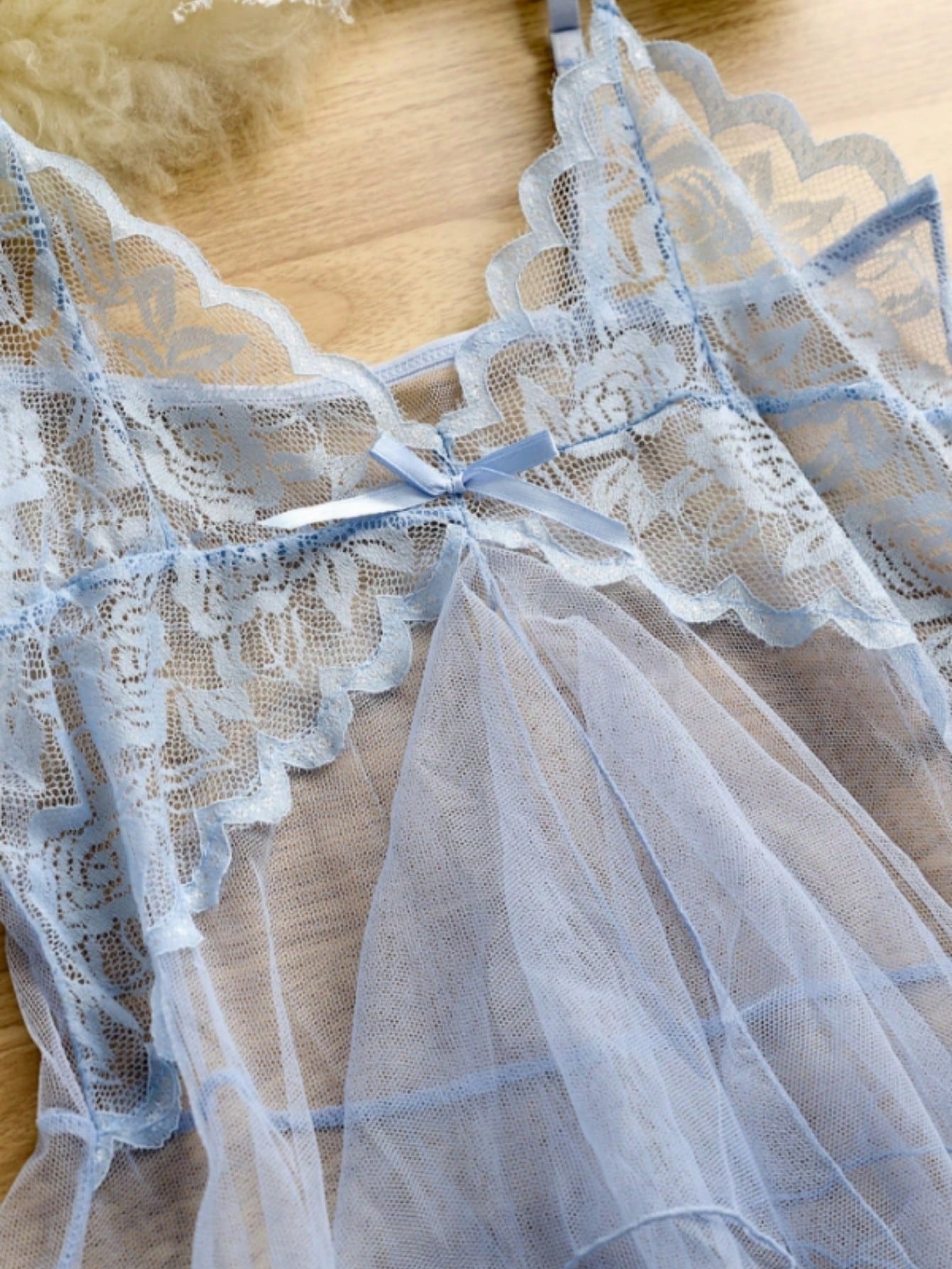 Kawaii 2pcs Sexy Sheer Mesh Camisole Nightgown Lingerie Set For Women