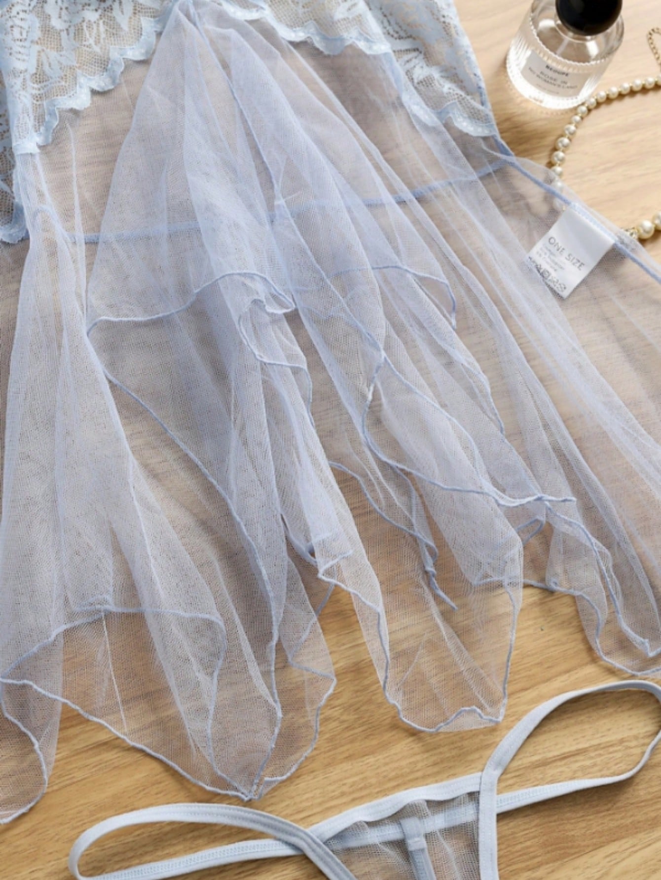 Kawaii 2pcs Sexy Sheer Mesh Camisole Nightgown Lingerie Set For Women