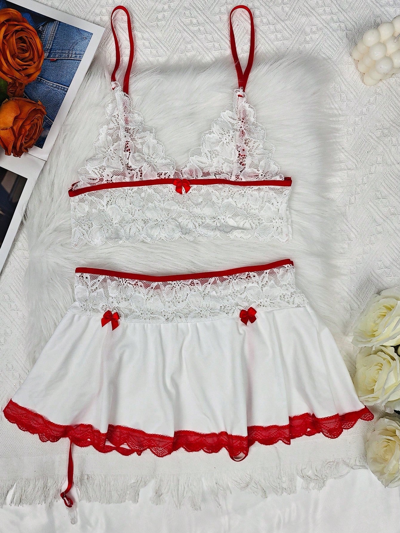 2 Pieces Female Sexy Underwear, Sexy Nightclub Temptation, Lace Milk Silk Stitching, Sexy Uniform Set, Home, Festival, Party, Romantic, Sexy Lingerie